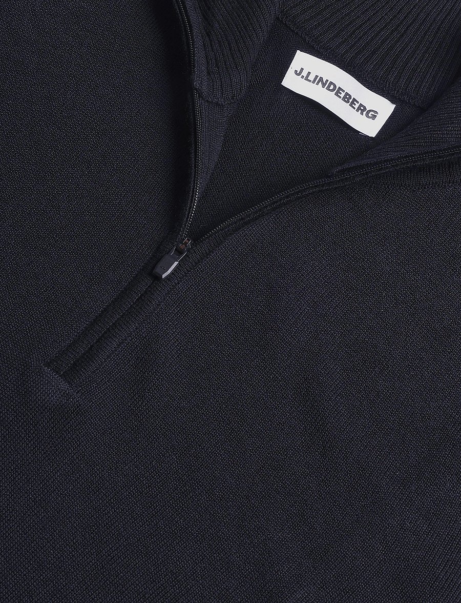 J. Lindeberg - M MERINO BLEND HALF ZIP - poolpika lukuga džemprid - black - 2