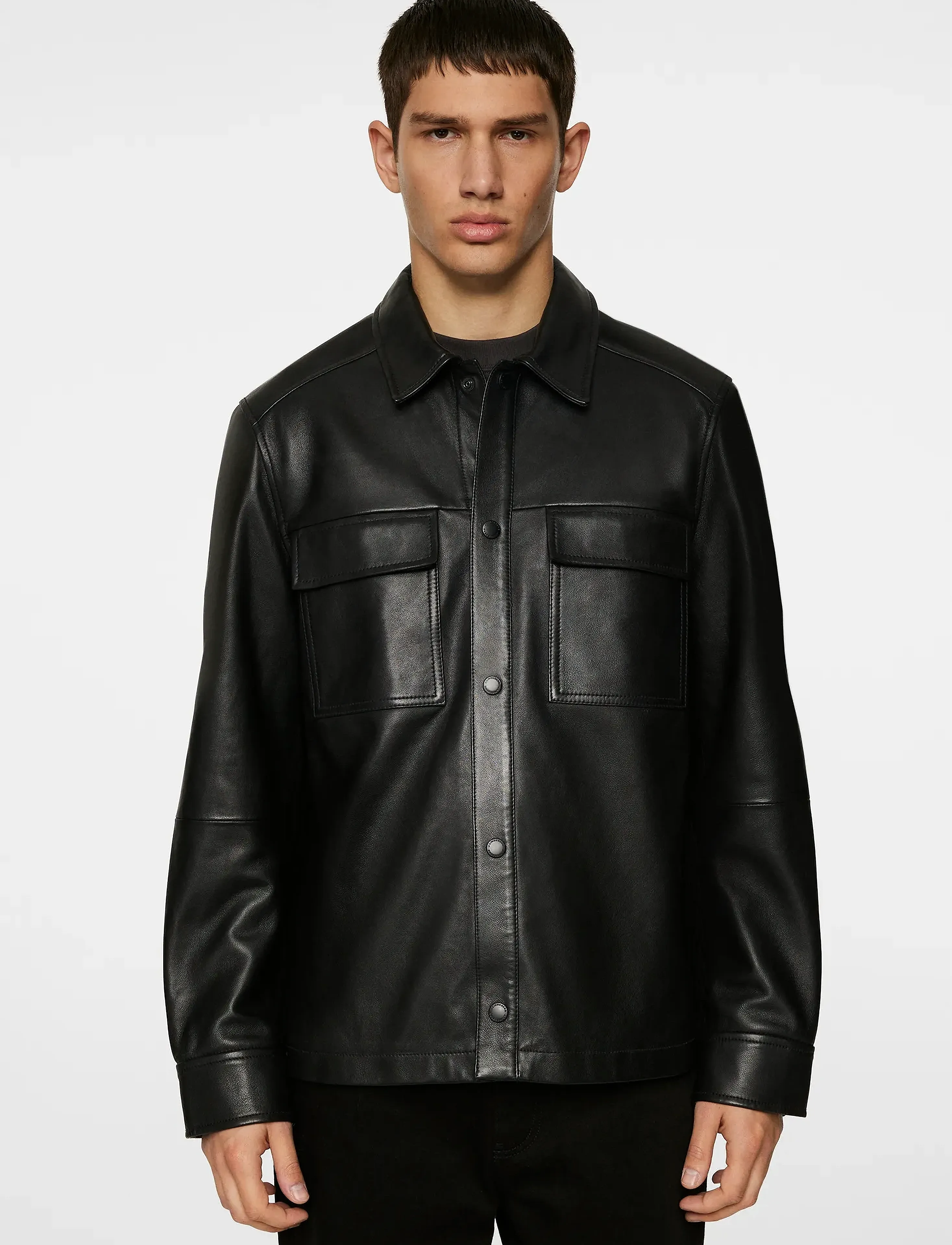 J. Lindeberg Wilden Lamb Leather Overshirt, M, Jackets, Schwarz - Leather, Männerswear