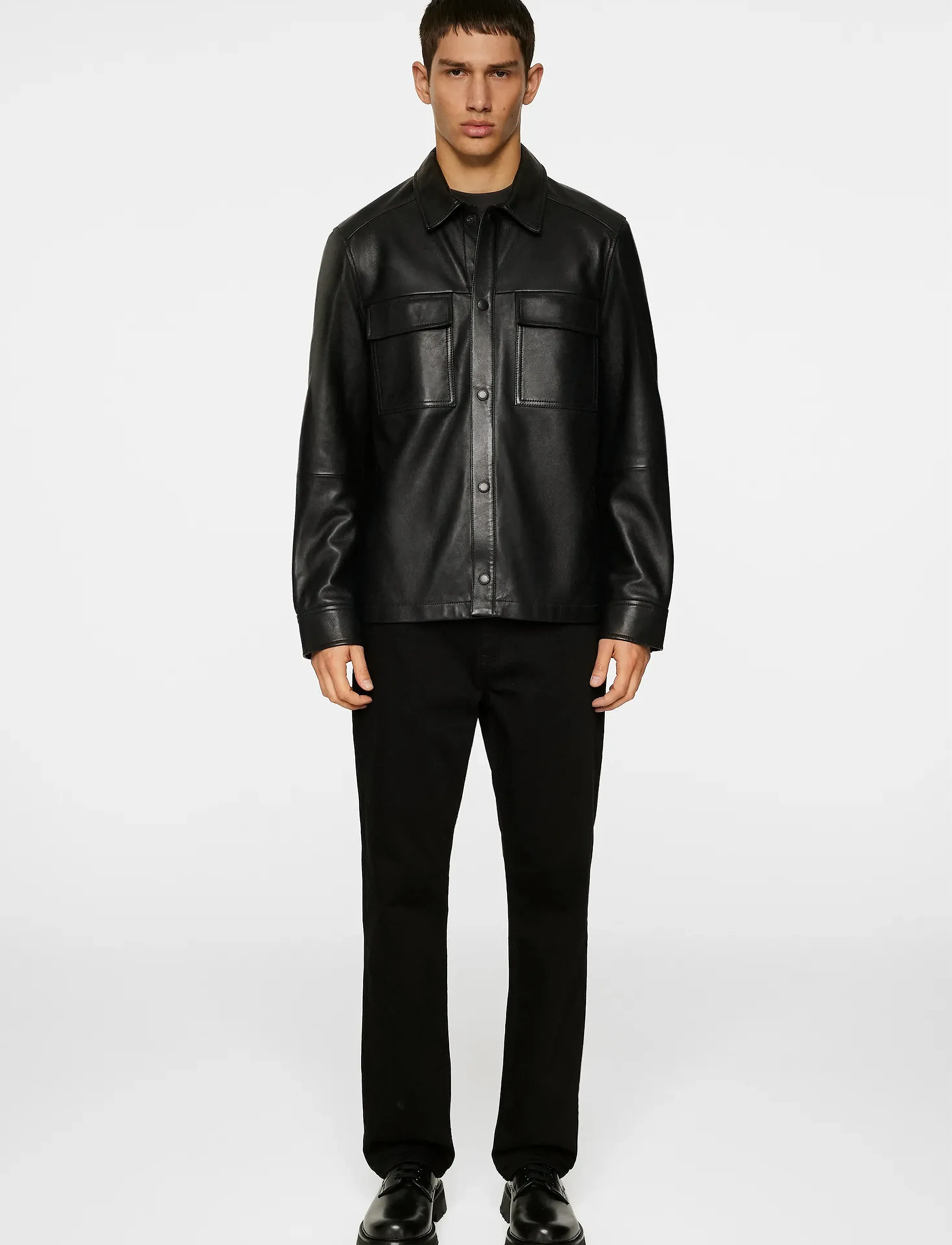 J. Lindeberg - Wilden Lamb Leather Overshirt - vorjakkar - black - 4