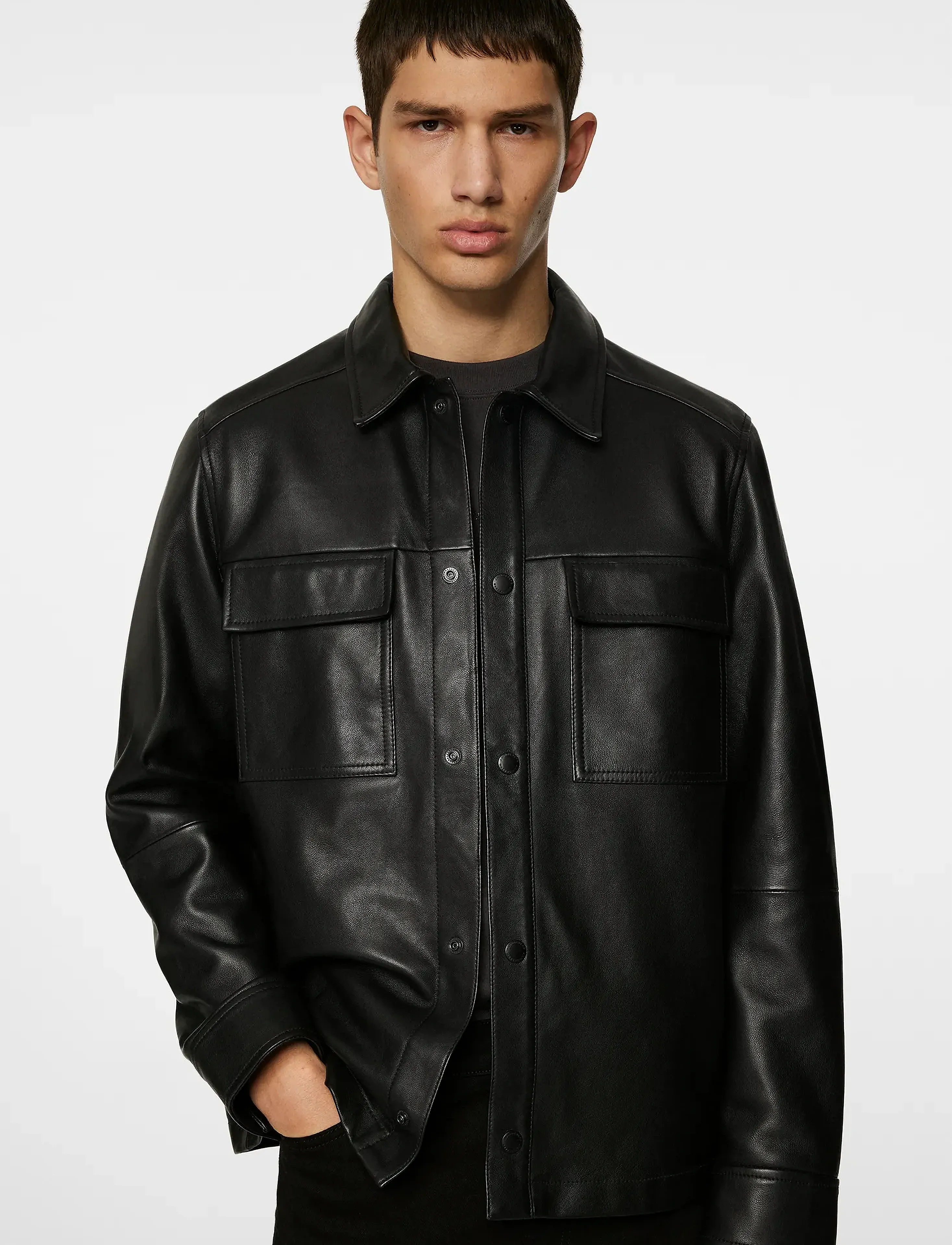 J. Lindeberg - Wilden Lamb Leather Overshirt - vorjakkar - black - 5