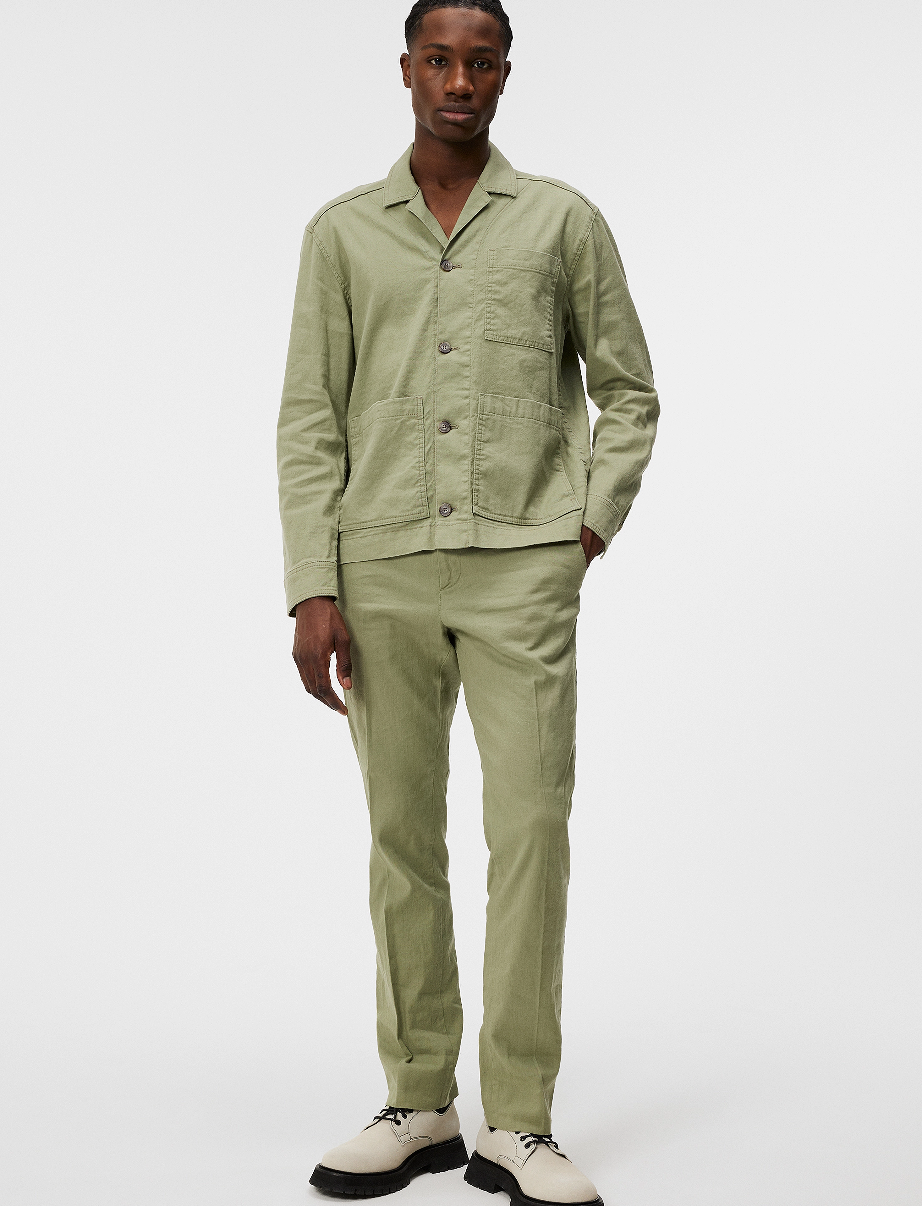 J. Lindeberg - Errol Linen workwear overshirt - oil green - 4