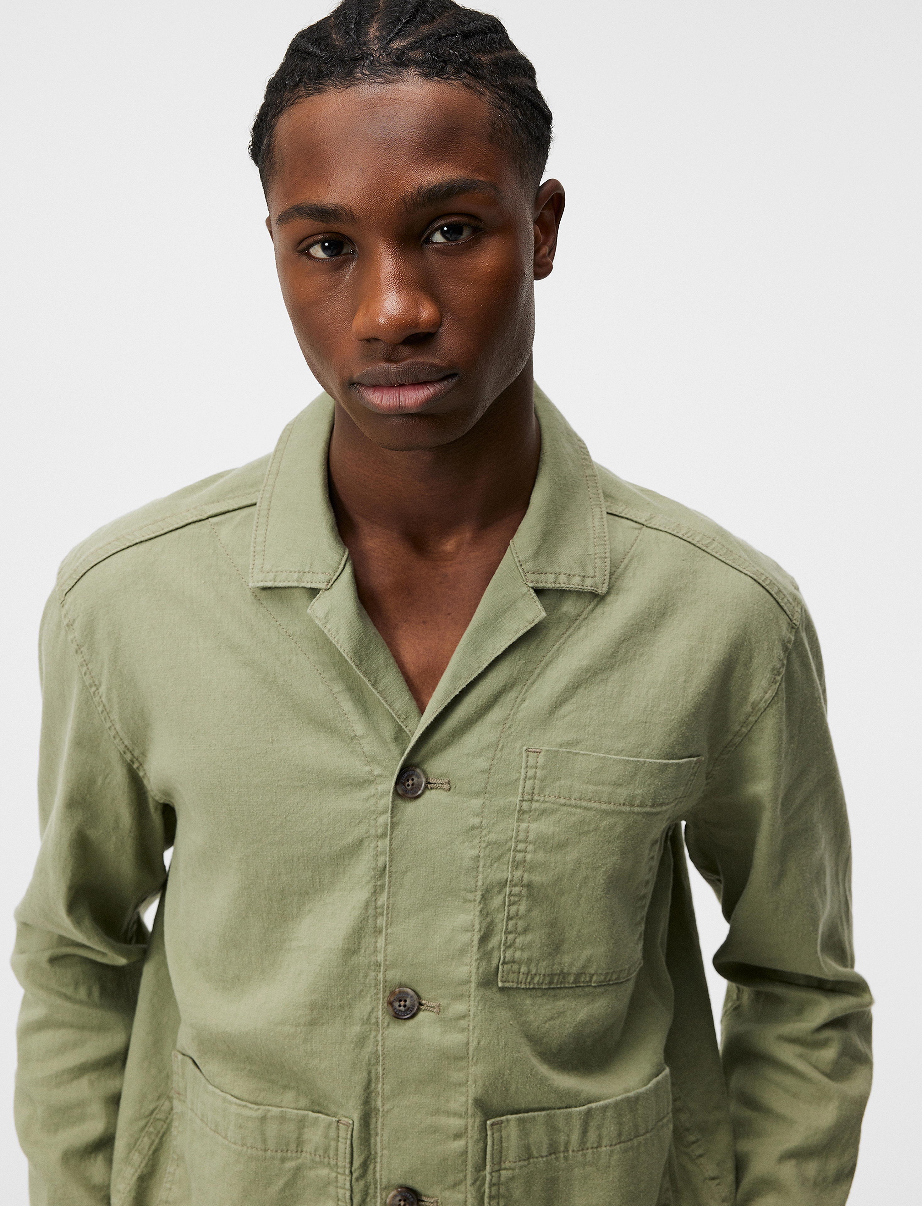 J. Lindeberg - Errol Linen workwear overshirt - oil green - 5