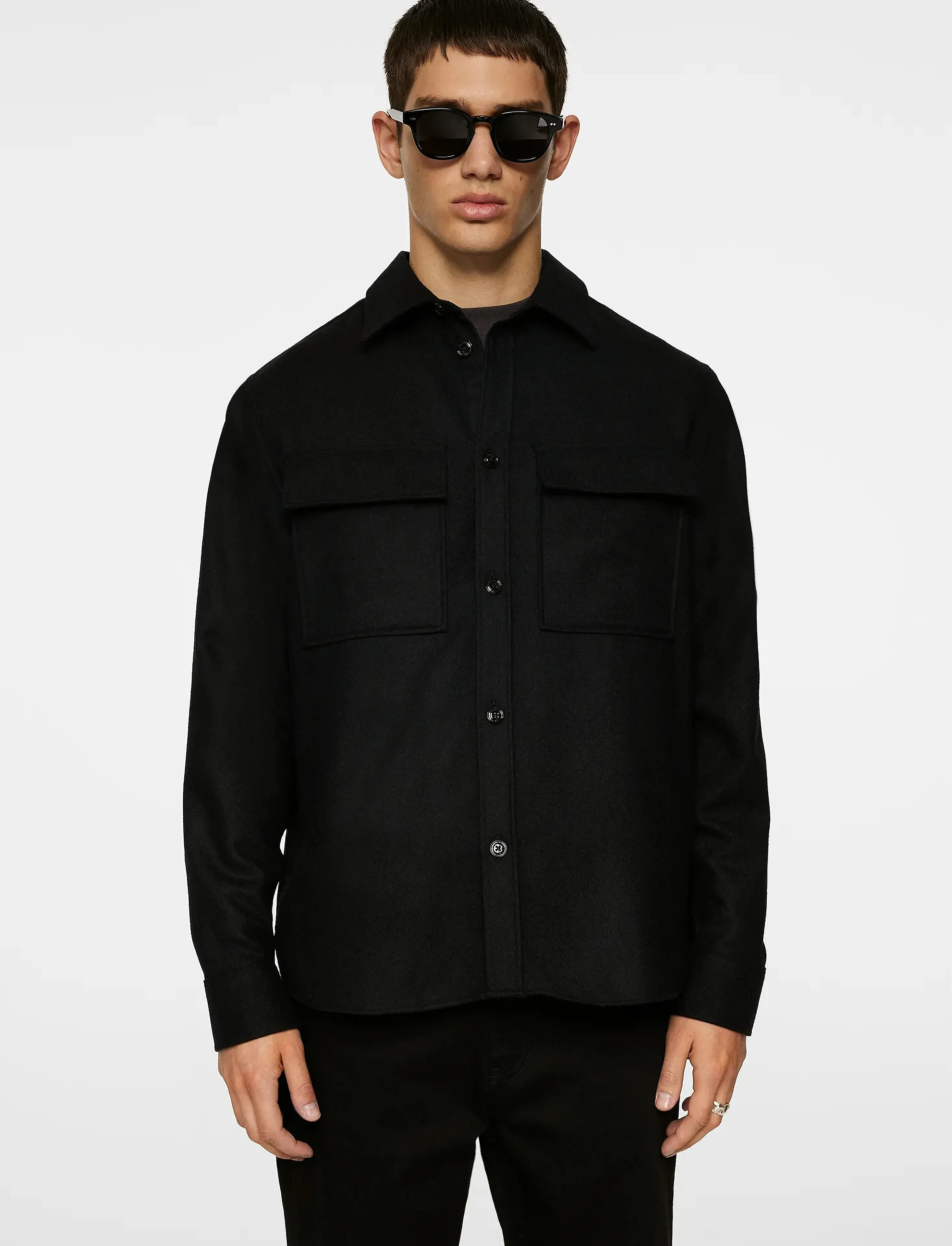 J. Lindeberg Flat Wool Overshirt, XXL, Black, Overdele > Overtrøjer, Herre