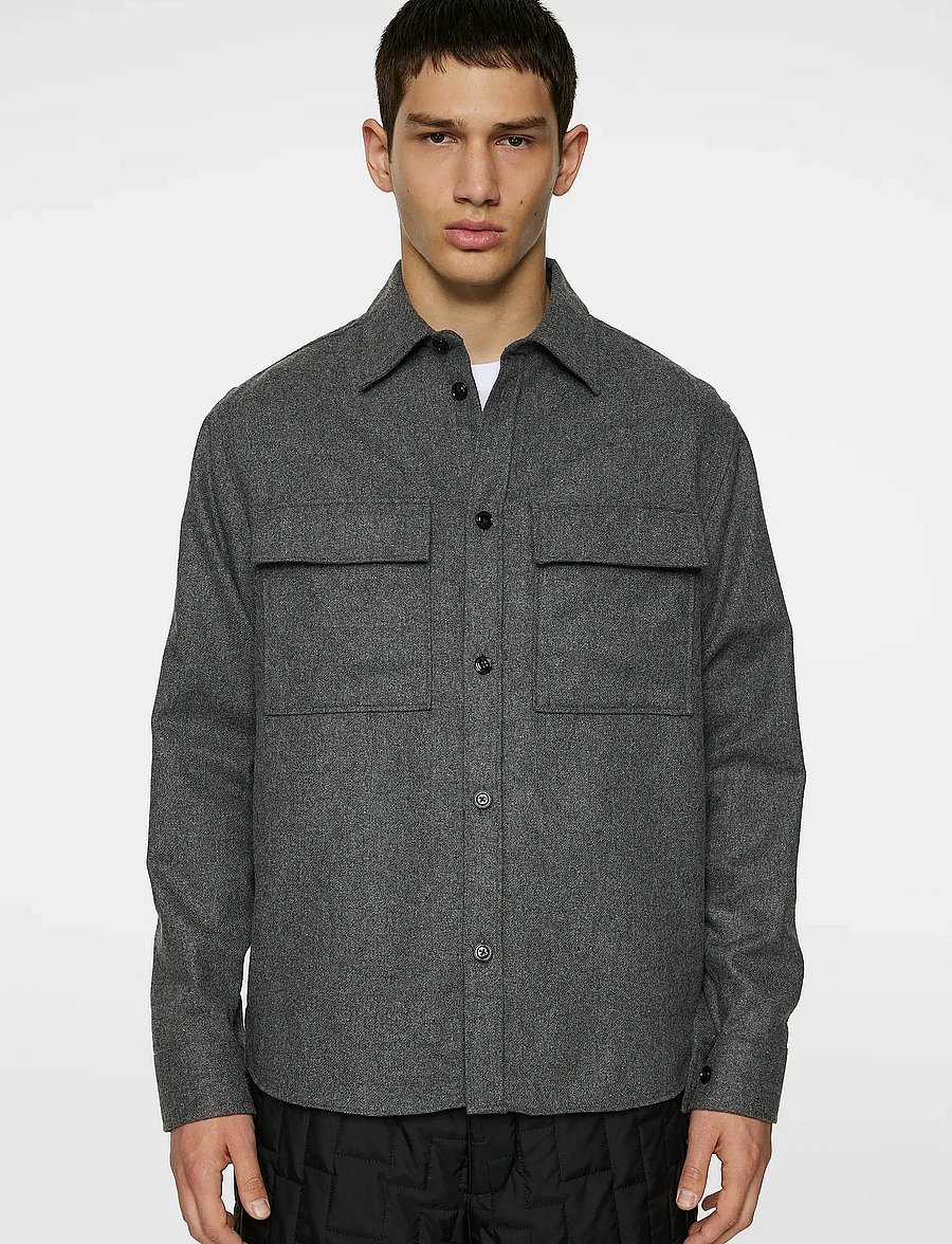 J. Lindeberg - Flat Wool Overshirt - overshirts - dark grey melange - 0