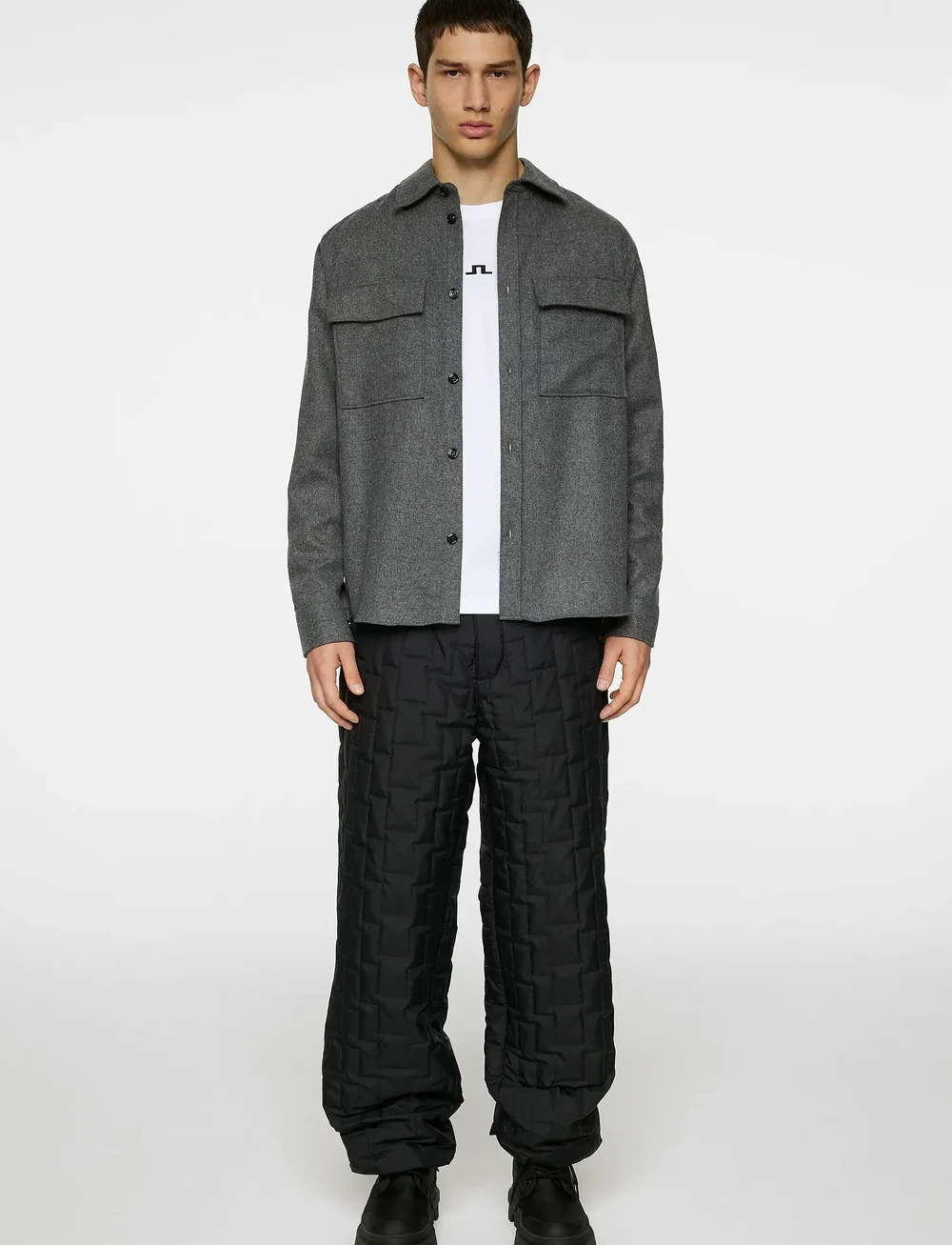 J. Lindeberg - Flat Wool Overshirt - osta olukorra järgi - dark grey melange - 4