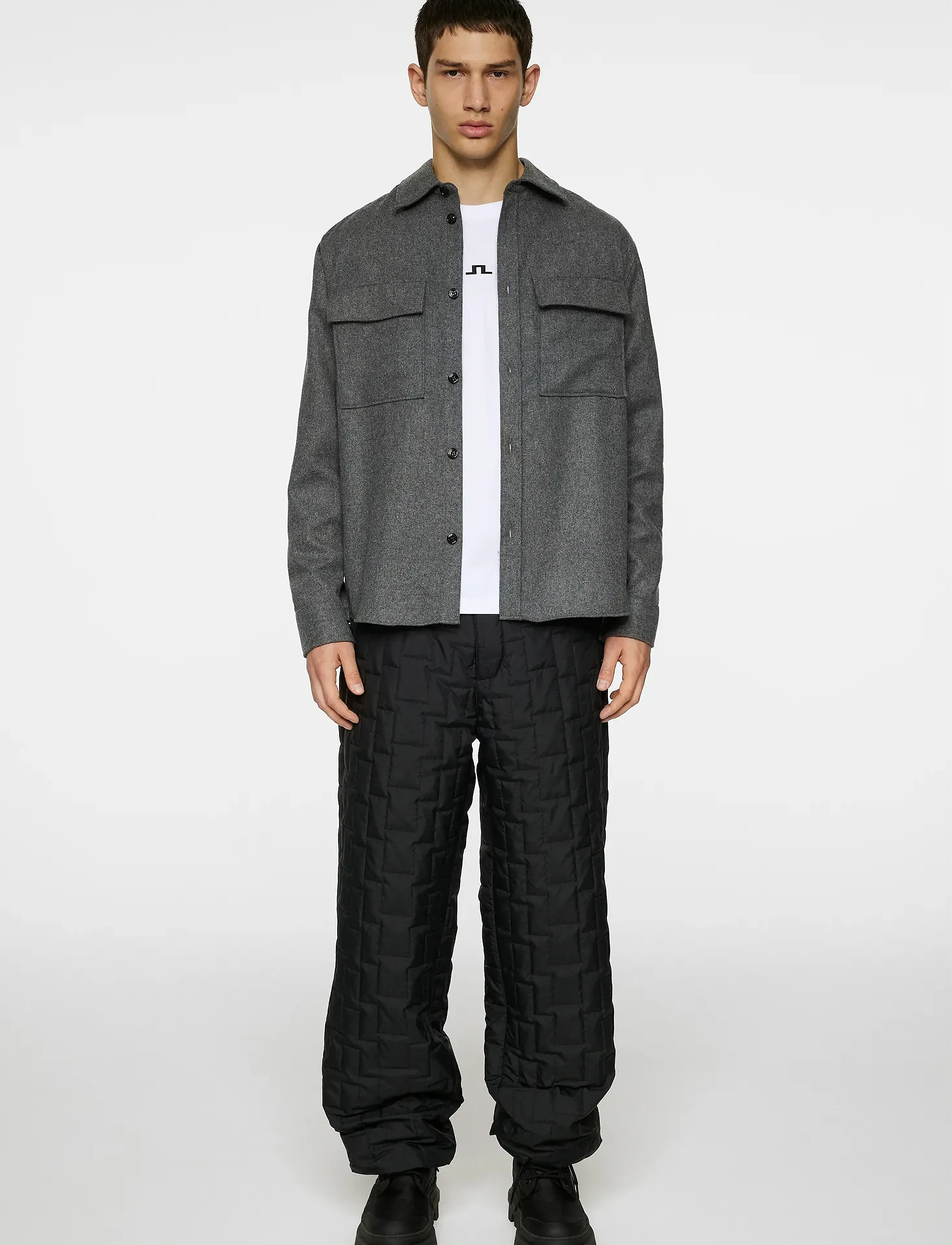 J. Lindeberg - Flat Wool Overshirt - overshirts - dark grey melange - 4