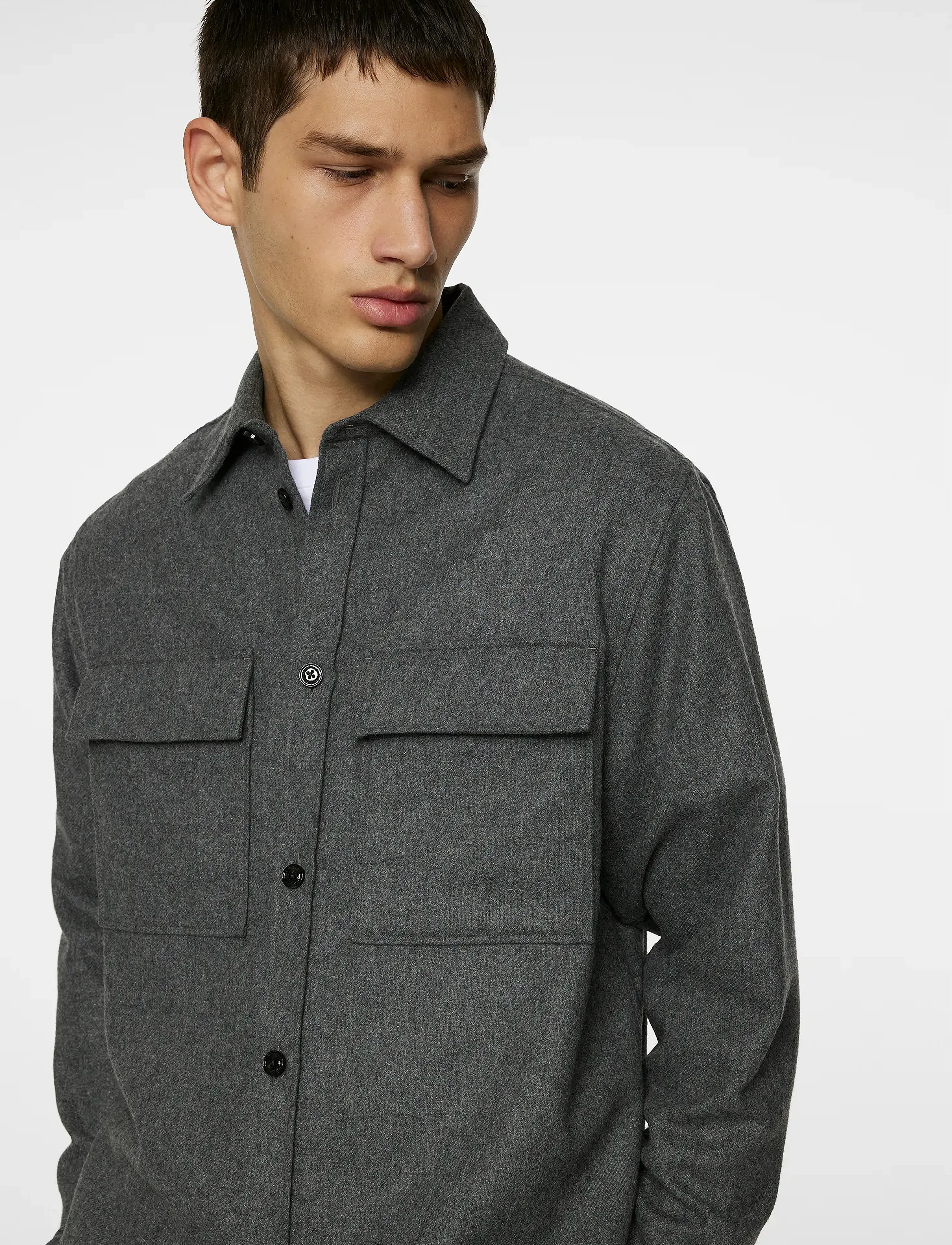 J. Lindeberg - Flat Wool Overshirt - overshirts - dark grey melange - 5