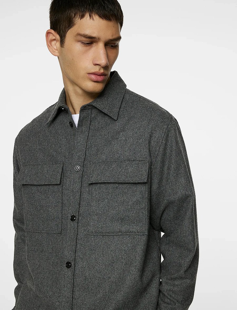 J. Lindeberg - Flat Wool Overshirt - overshirts - dark grey melange - 5