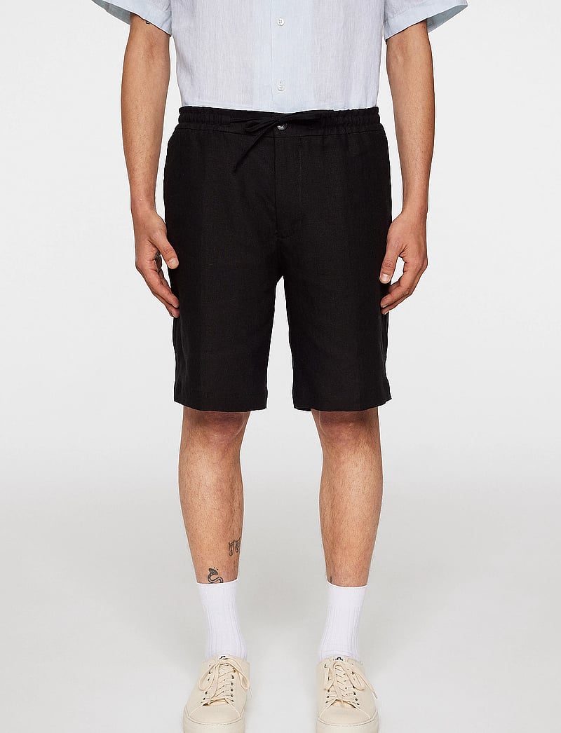J. Lindeberg - Brady Drape Linen Shorts - linneshorts - black - 0