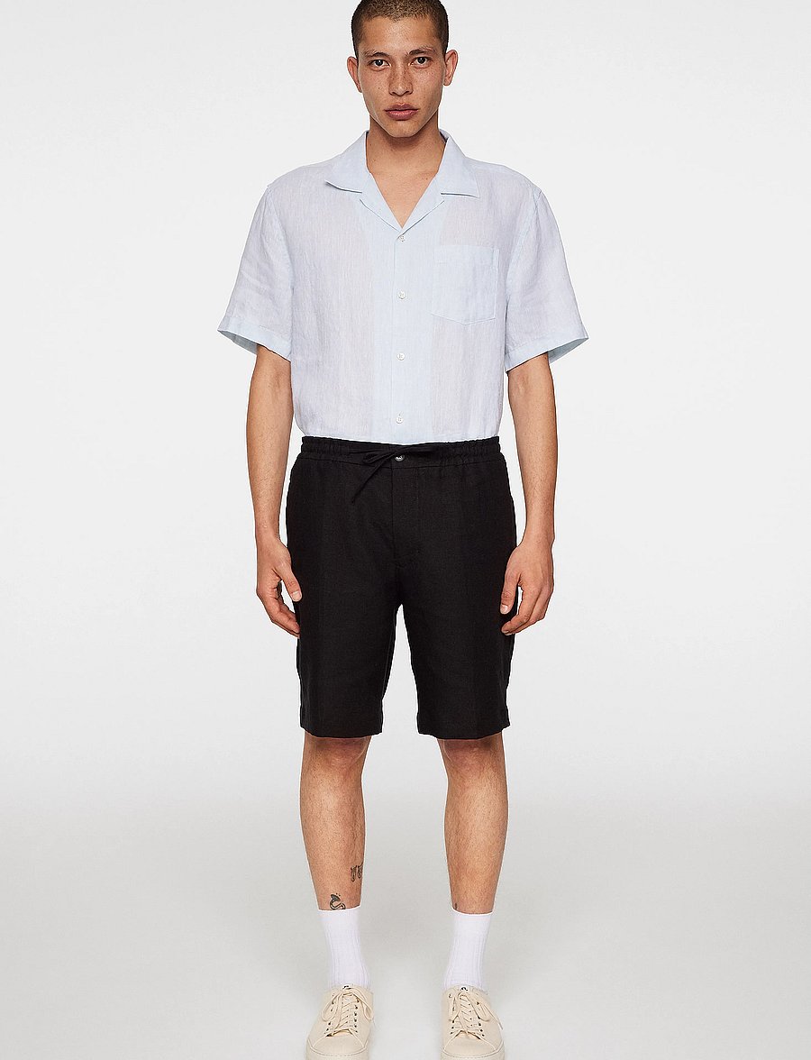 J. Lindeberg - Brady Drape Linen Shorts - linneshorts - black - 4
