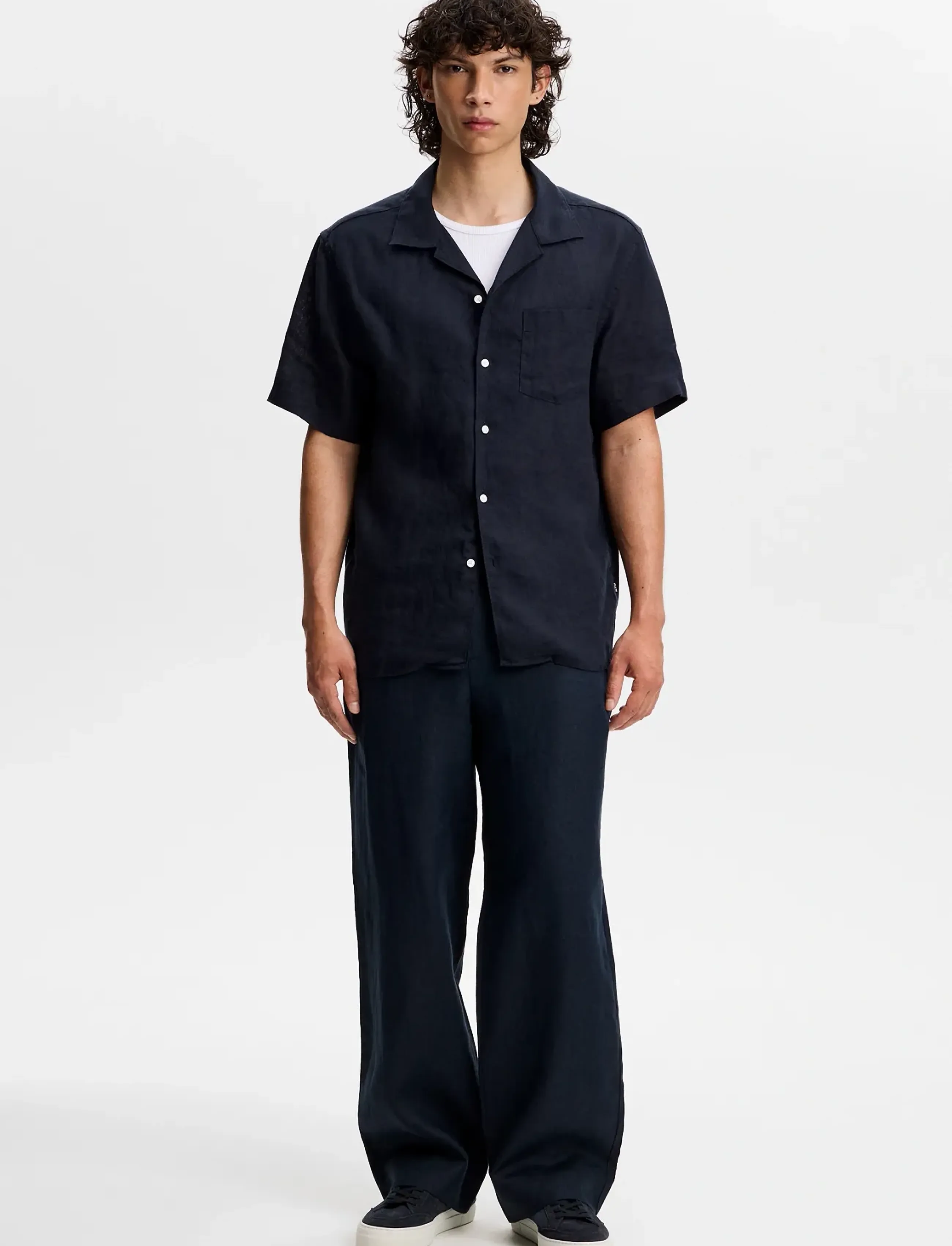 J. Lindeberg Noah Drape Linen Pants, S, Navy, Bukser > Bukser I Hør, Herre