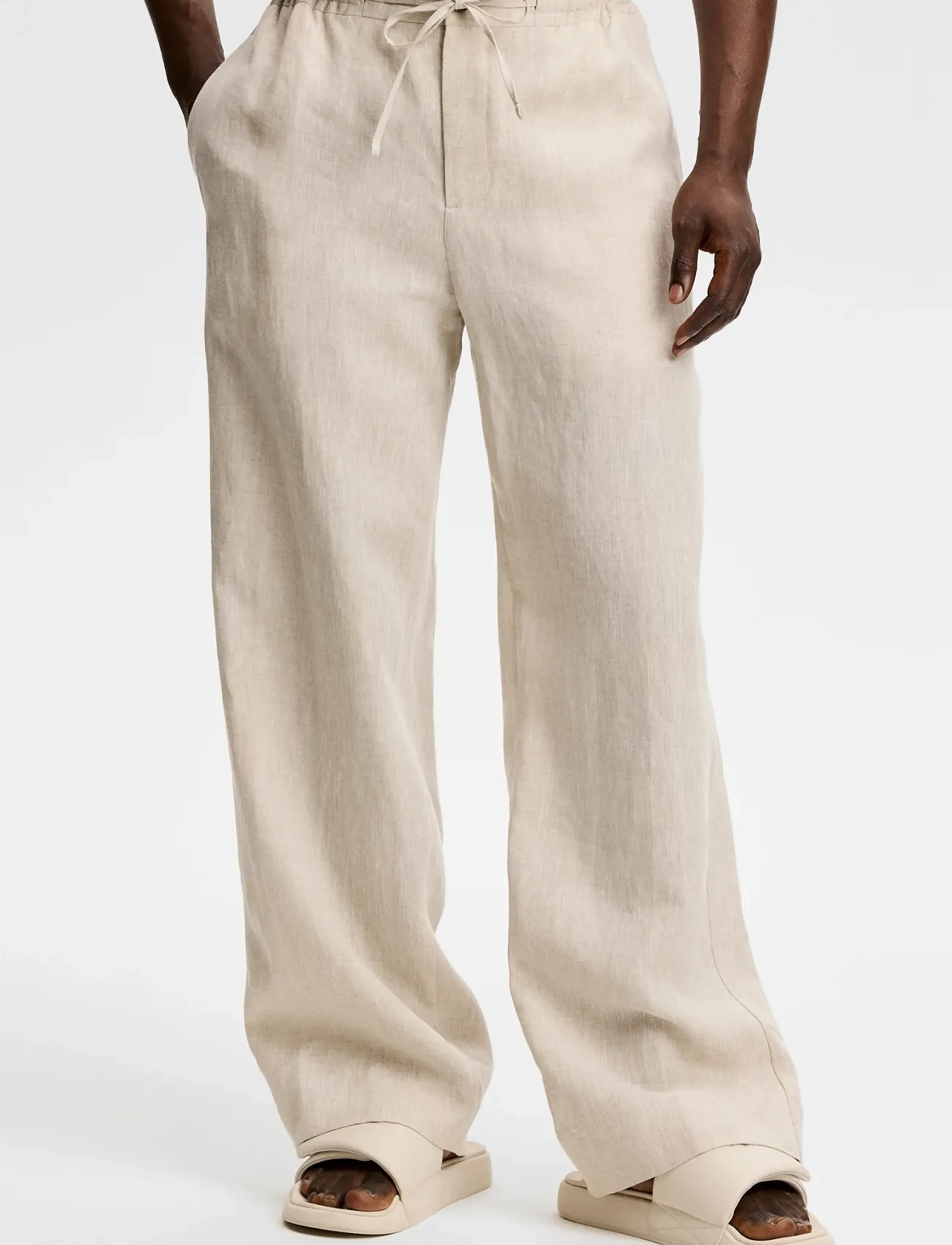 J. Lindeberg Noah Drape Linen Pants, Mænd, Vide Ben Bukser, Beige, Str: S