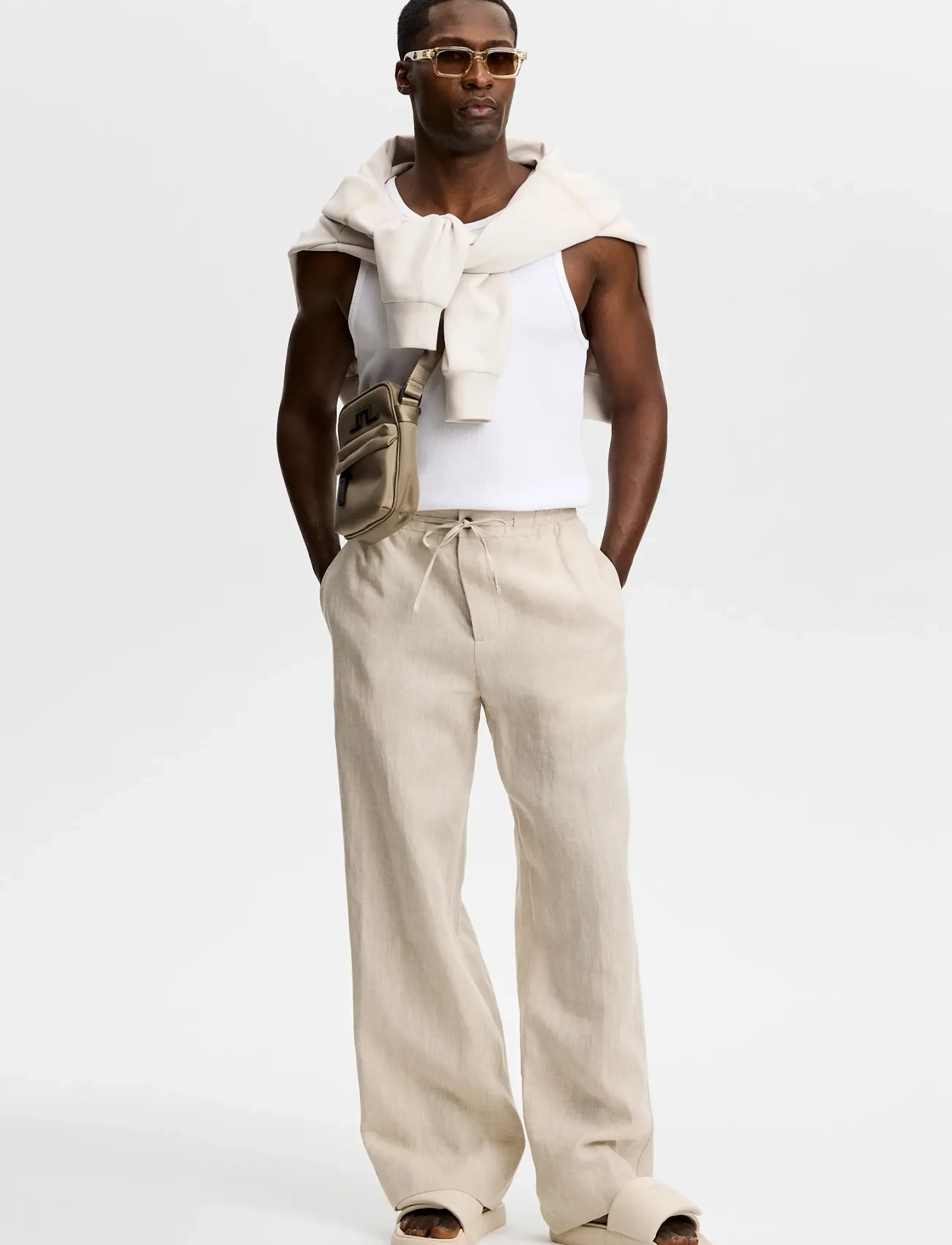 J. Lindeberg - Noah Drape Linen Pants - linnebyxor - moonbeam - 3