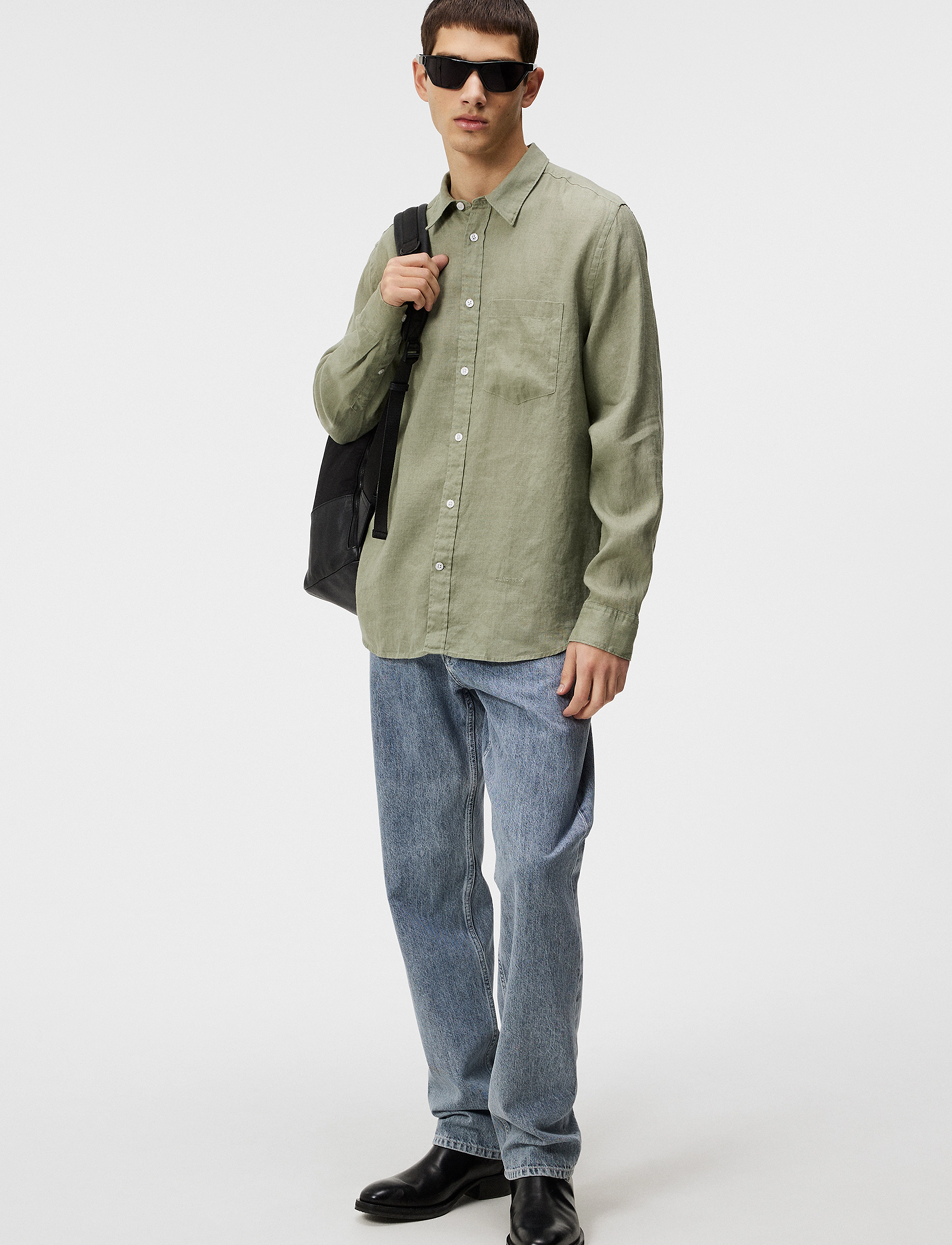J. Lindeberg - Reg LS Clean Linen Shirt - oil green - 4