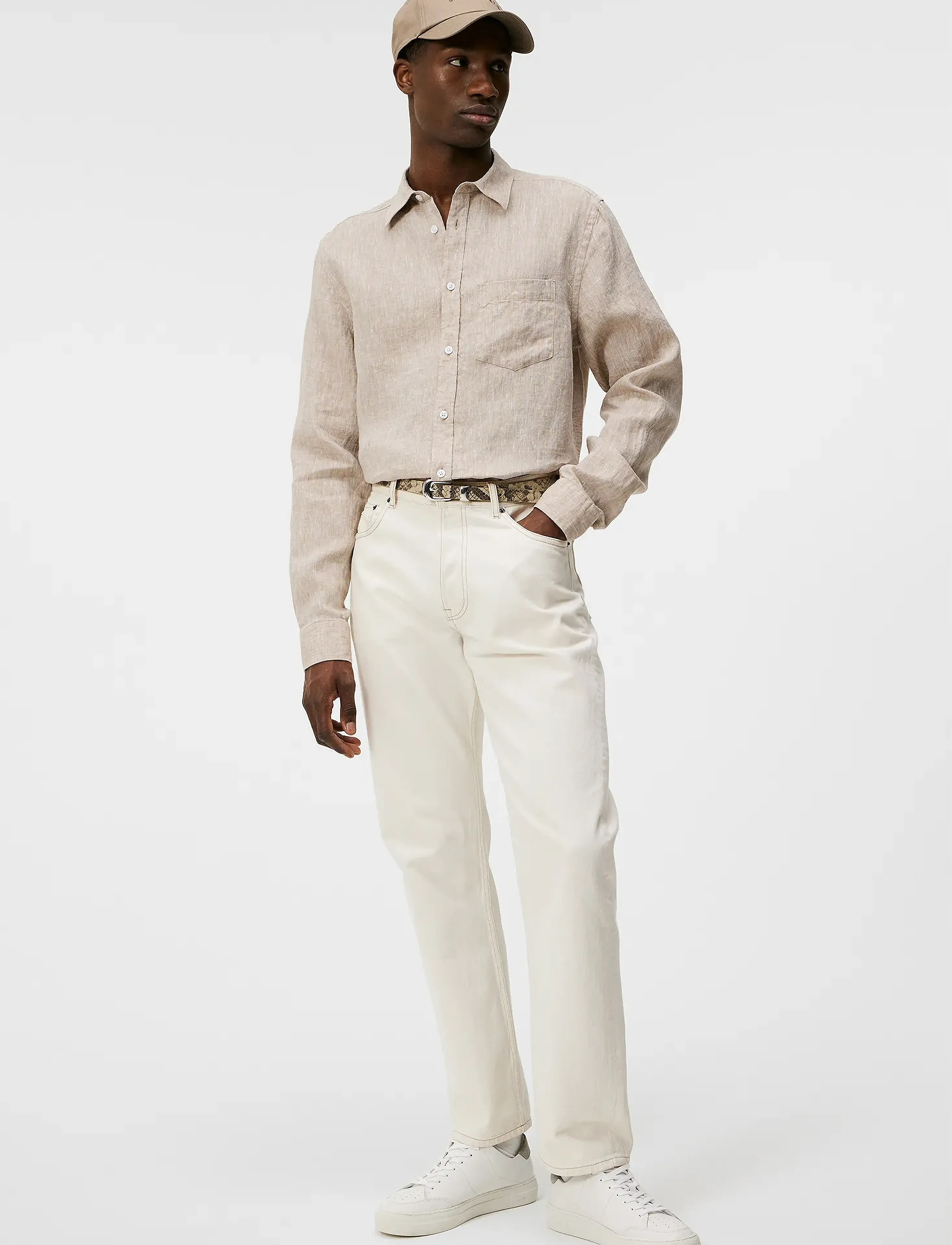 J. Lindeberg - Slim LS Linen Melange Shirt - batique khaki - 4