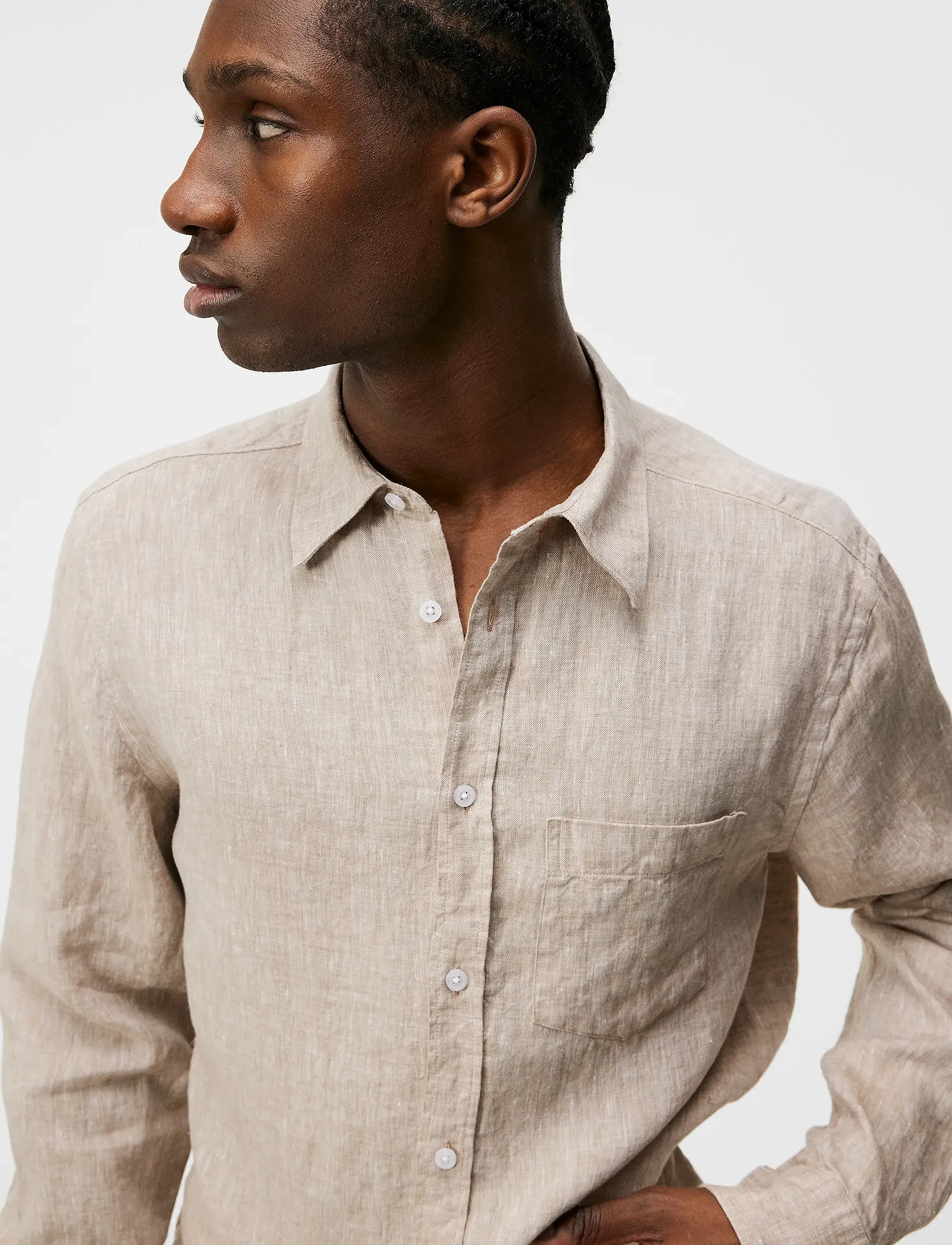 J. Lindeberg - Slim LS Linen Melange Shirt - batique khaki - 5