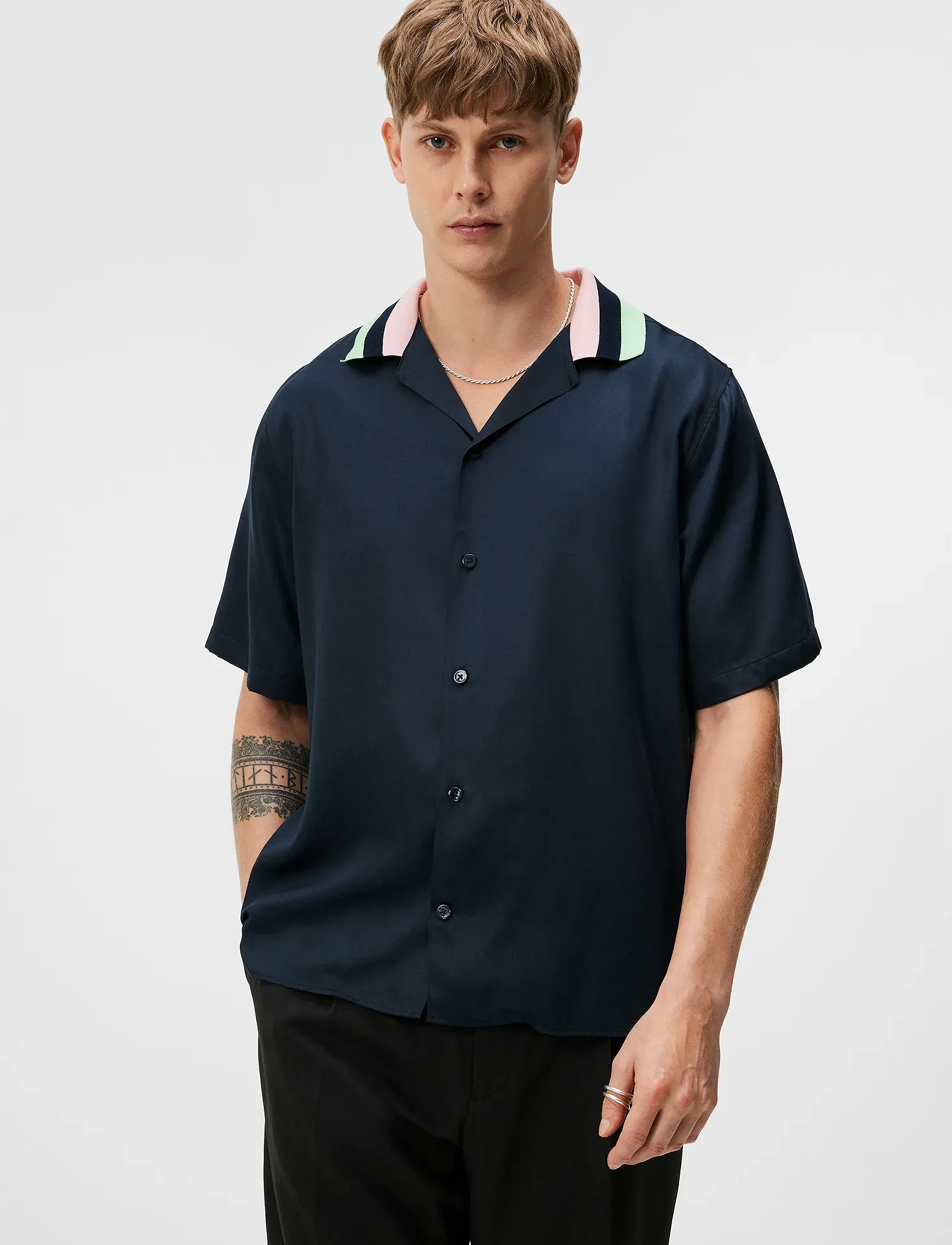 J. Lindeberg Skala Ss Knit Collar Shirt, S, Shirts, Marineblau - Short-sleeved Männerswear