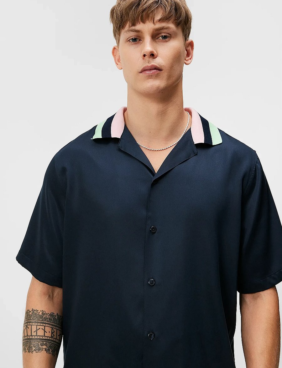 J. Lindeberg - Skala SS Knit Collar Shirt - kurzarmhemden - jl navy - 5