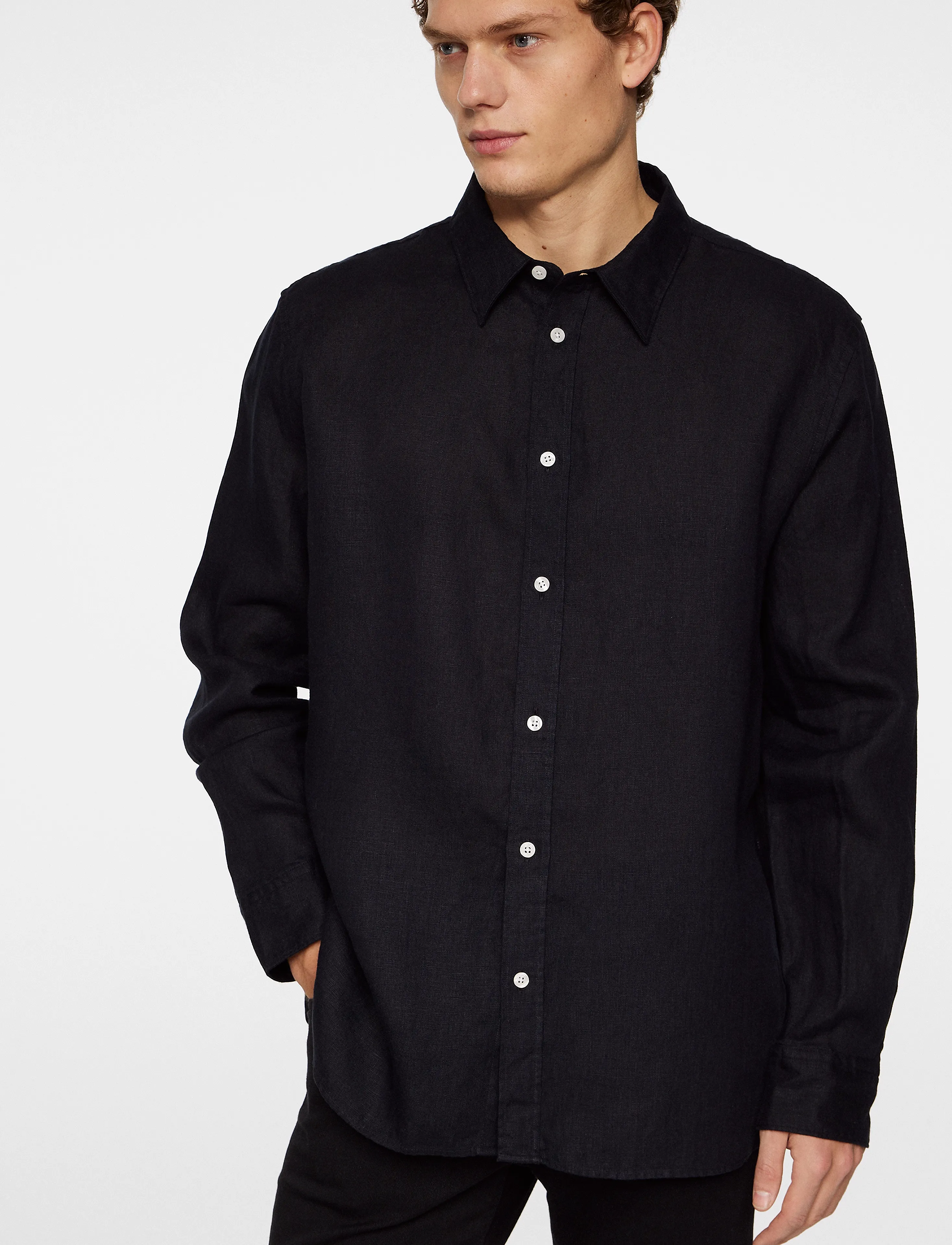 J. Lindeberg - Reg LS Clean Linen Shirt - linen shirts - black - 5