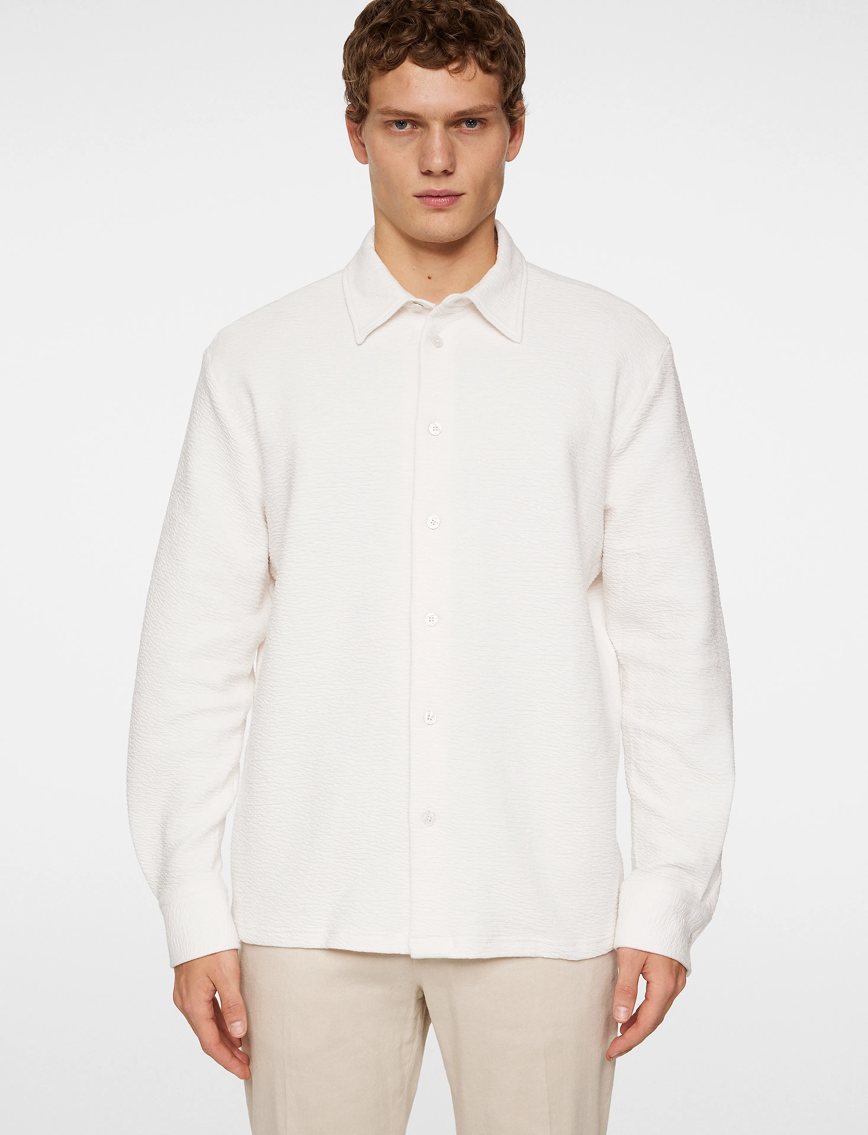 J. Lindeberg Reg Ls Crinkle Jersey Shirt, XXL, Shirts, Weiß - Casual Männerswear