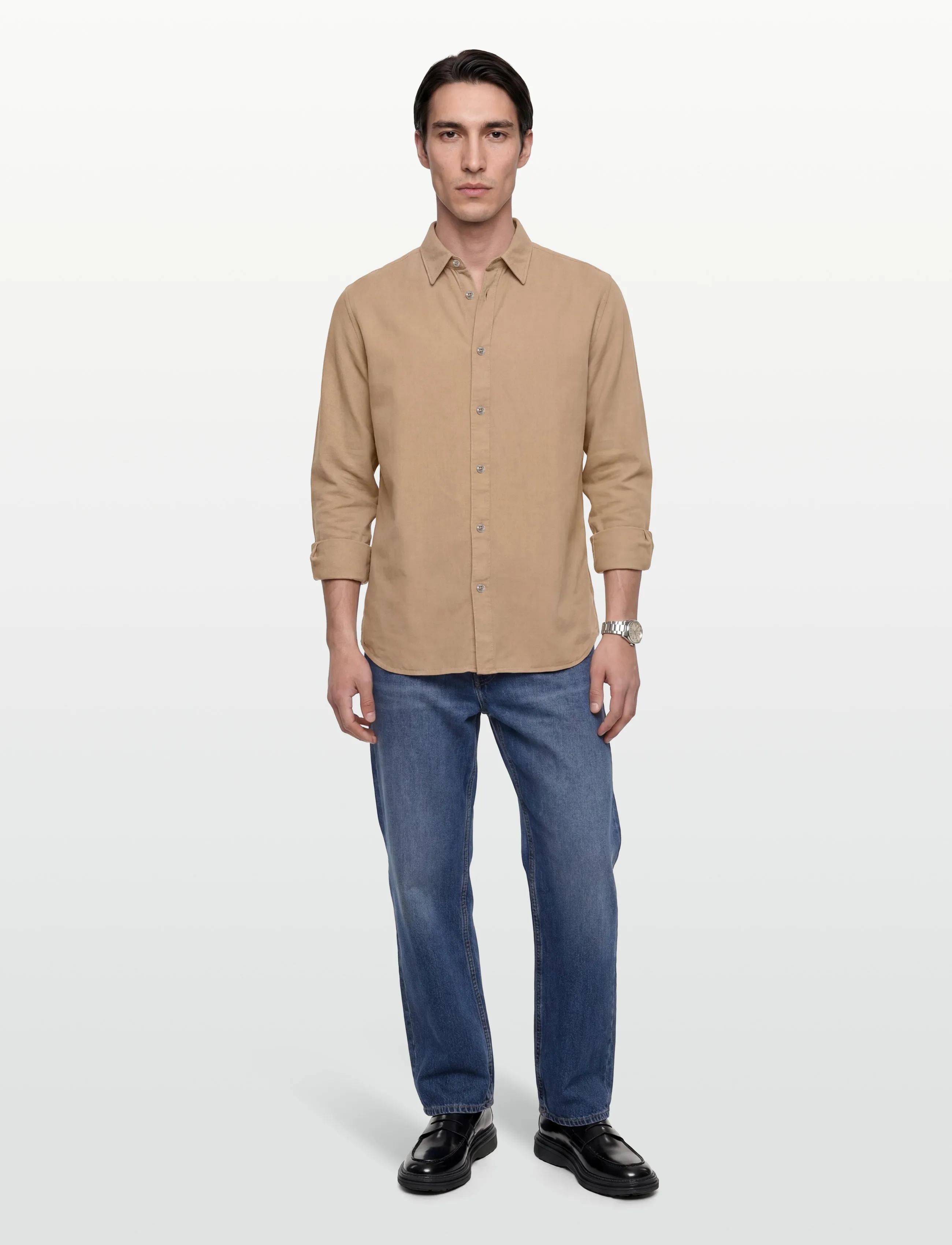 J. Lindeberg Reg LS Struct Gmd Tencel Shirt - Kampanj - BATIQUE KHAKI / beige