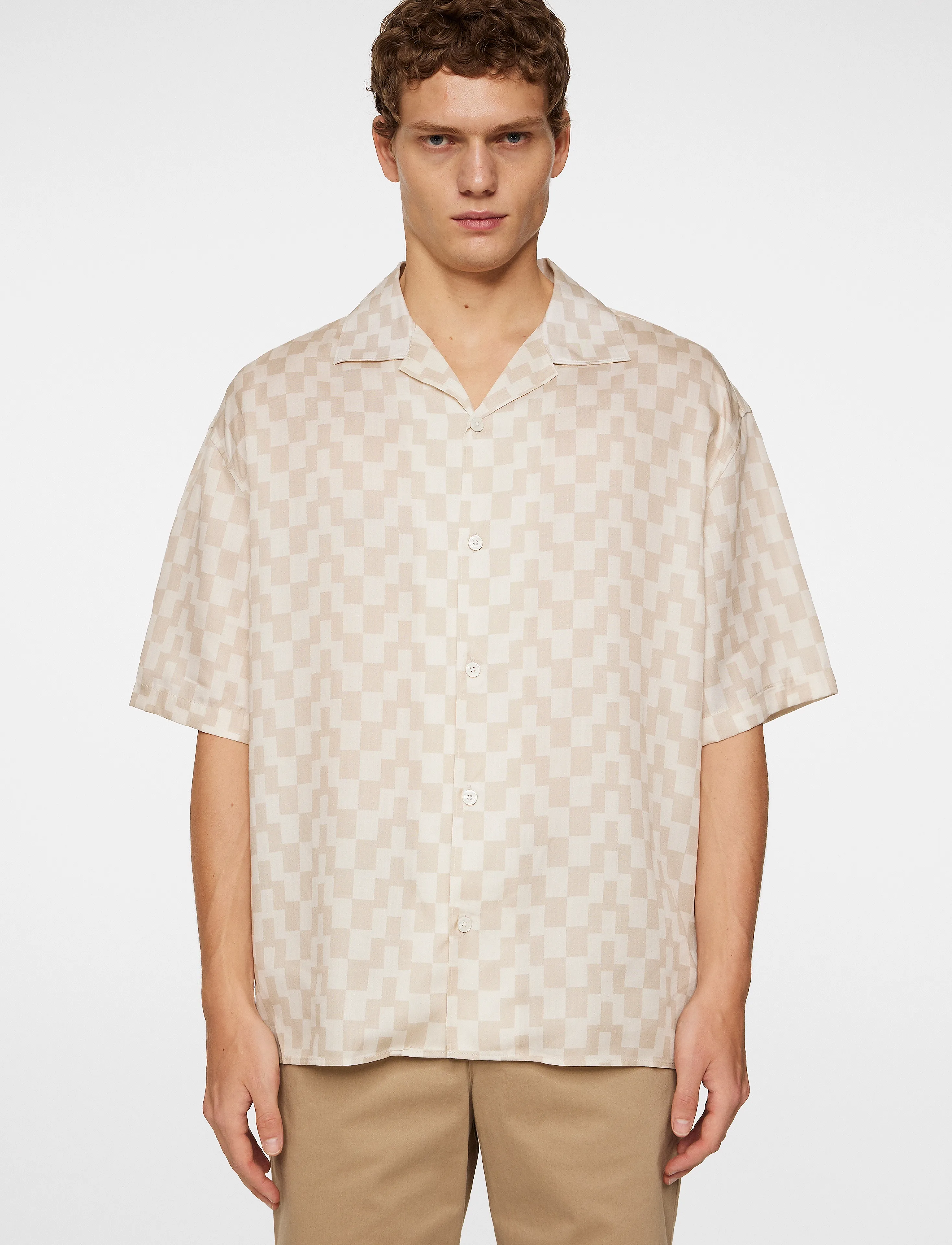 J. Lindeberg Ellis Stack Bridge Print Shirt, M, Shirts, Beige - Short-sleeved Männerswear