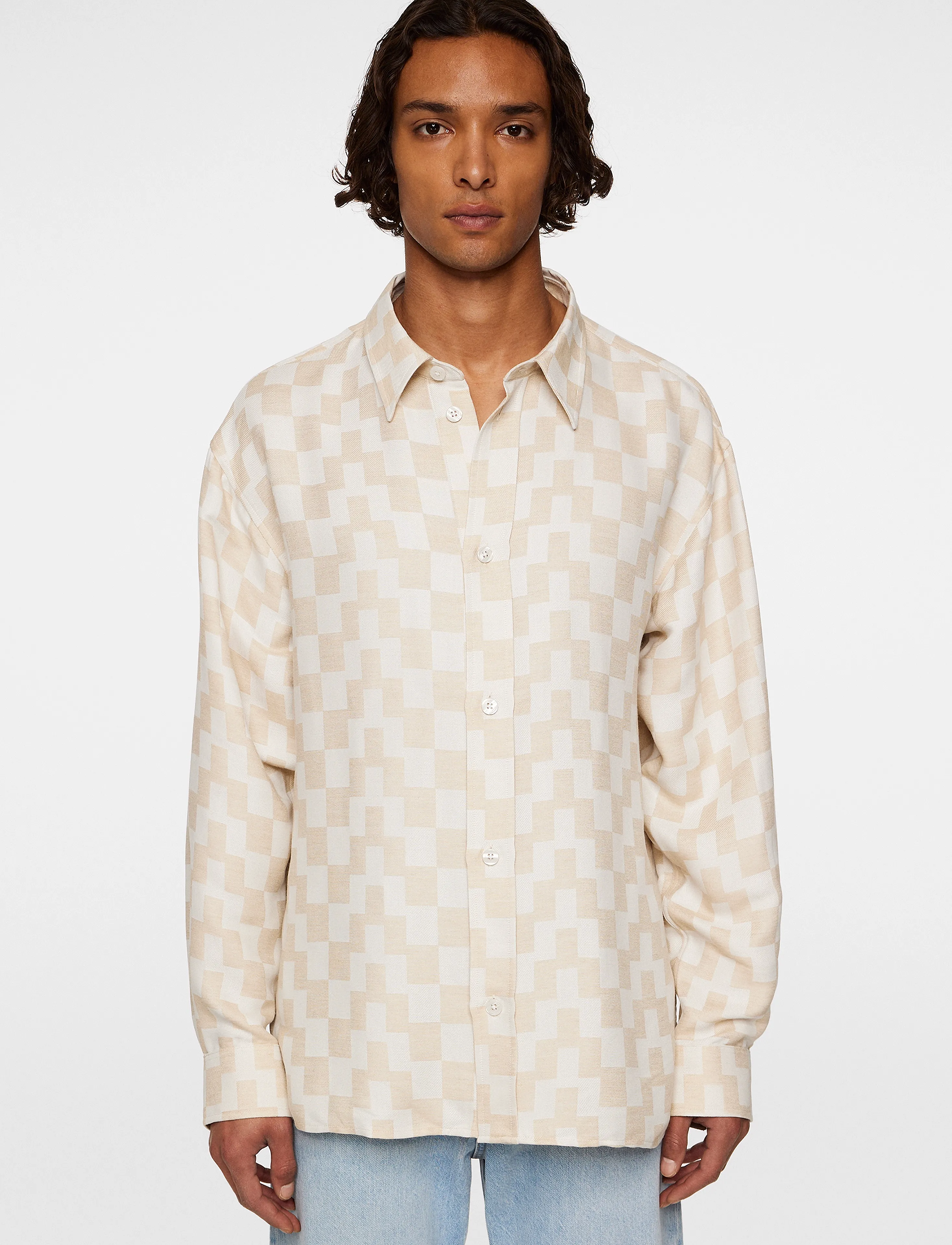 J. Lindeberg Howard Jacquard Shirt, L, Shirts, Beige - Casual Männerswear