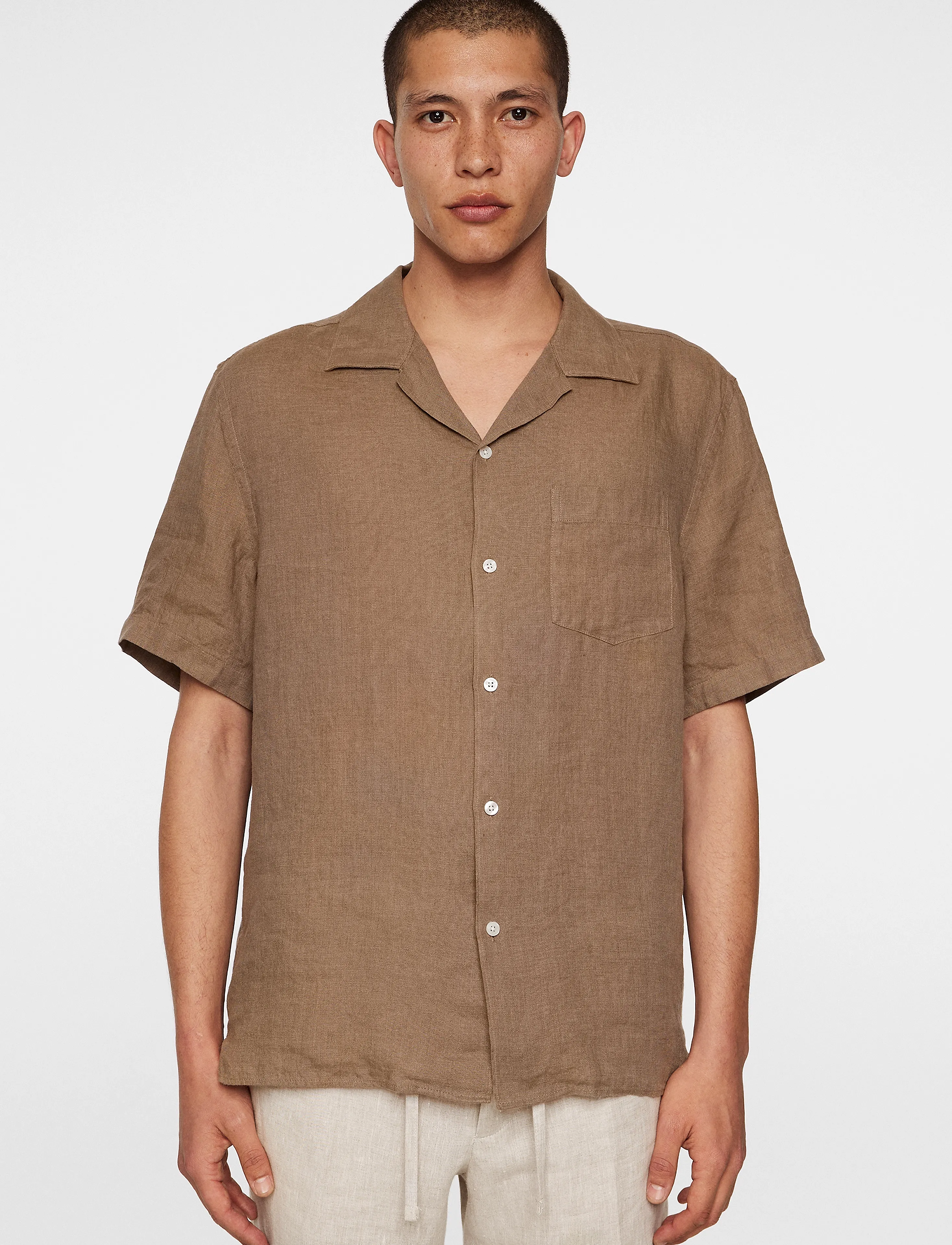 J. Lindeberg - Elio Linen Melange Shirt - sepia tint - 0