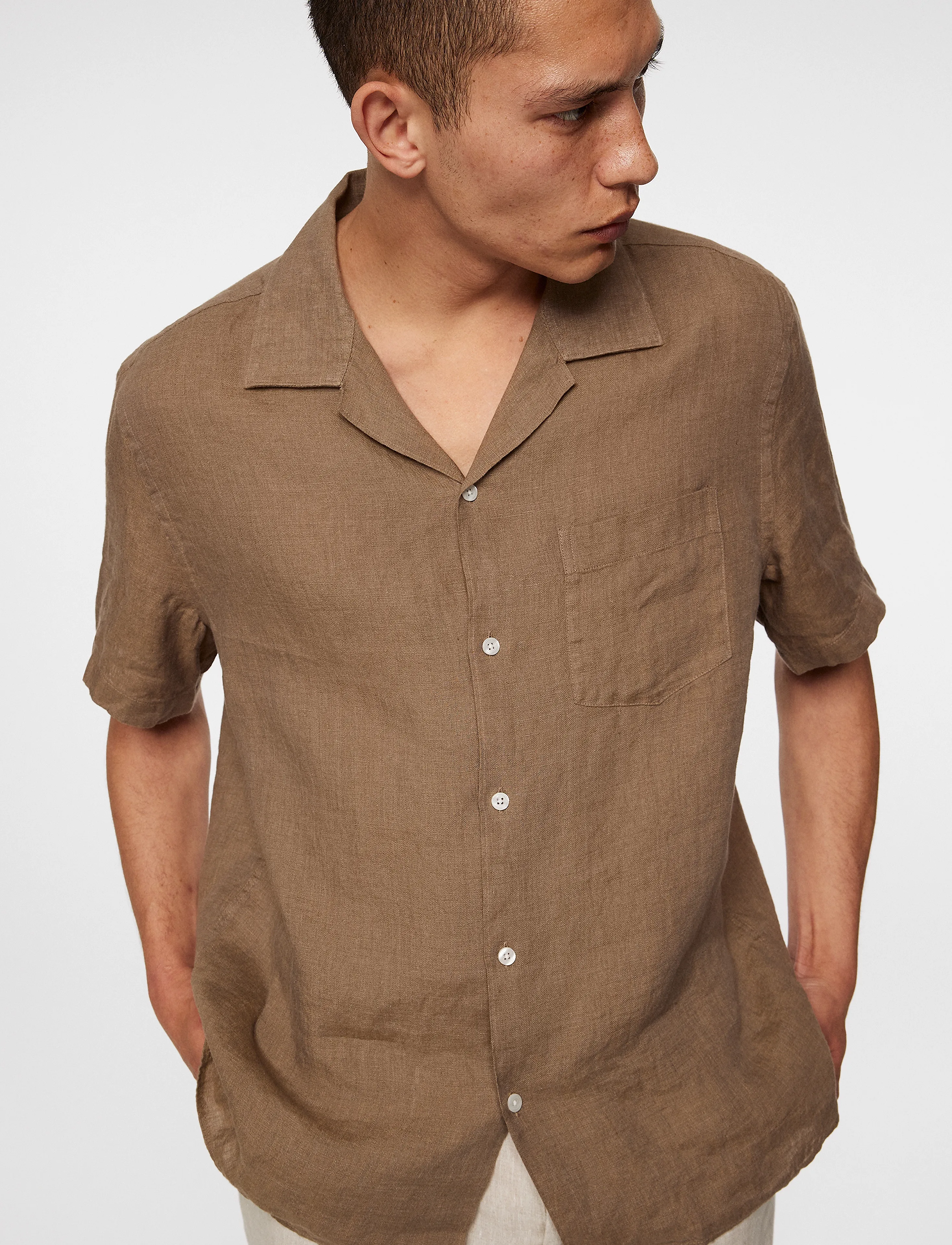 J. Lindeberg - Elio Linen Melange Shirt - sepia tint - 5