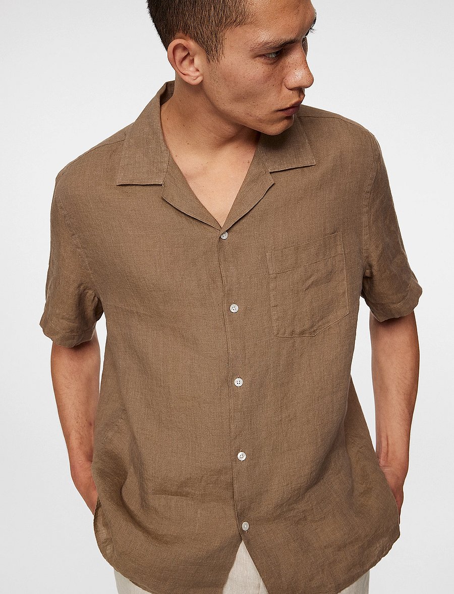 J. Lindeberg - Elio Linen Melange Shirt - sepia tint - 5