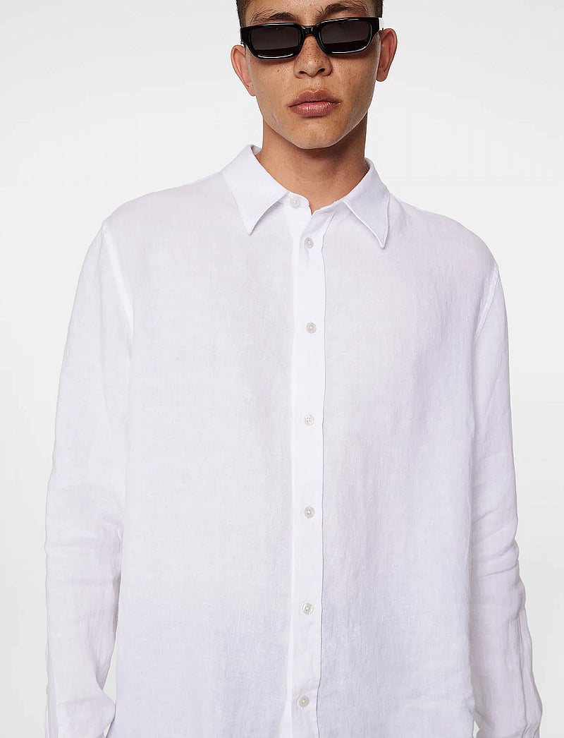 J. Lindeberg - Reg LS Linen Melange Shirt - hørskjorter - white - 4