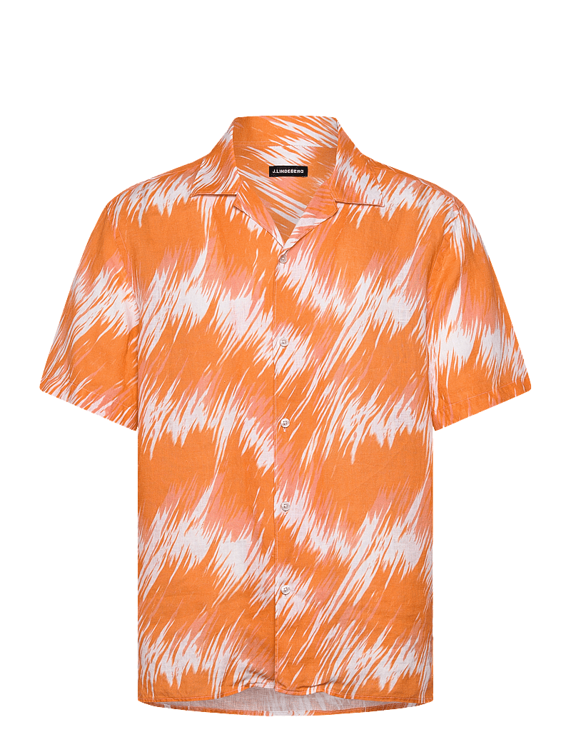 J. Lindeberg - Elio Linen Printed Shirt - hørskjorter - thunderstorm orange m - 1