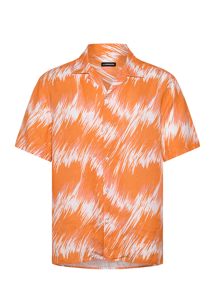 J. Lindeberg - Elio Linen Printed Shirt - leinenhemden - thunderstorm orange m - 1