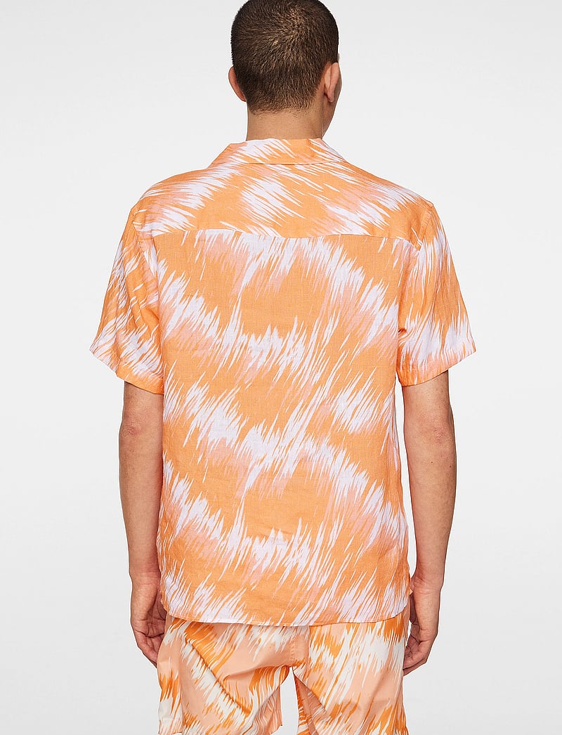 J. Lindeberg - Elio Linen Printed Shirt - hørskjorter - thunderstorm orange m - 3