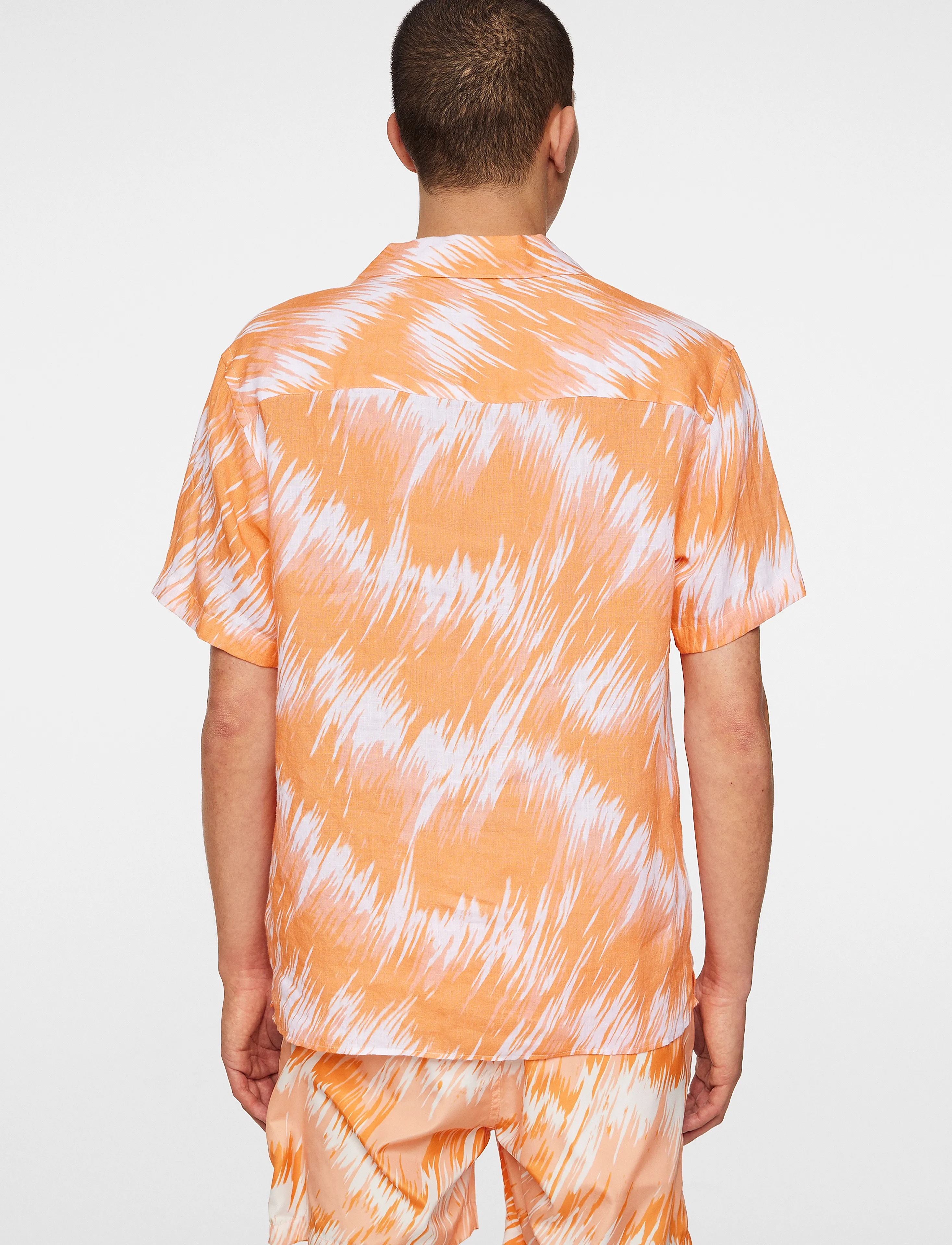 J. Lindeberg - Elio Linen Printed Shirt - koszule lniane - thunderstorm orange m - 3