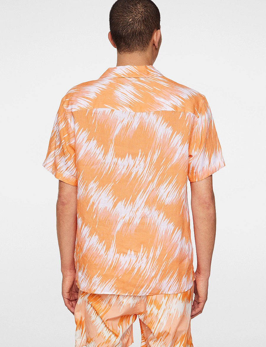 J. Lindeberg - Elio Linen Printed Shirt - leinenhemden - thunderstorm orange m - 3