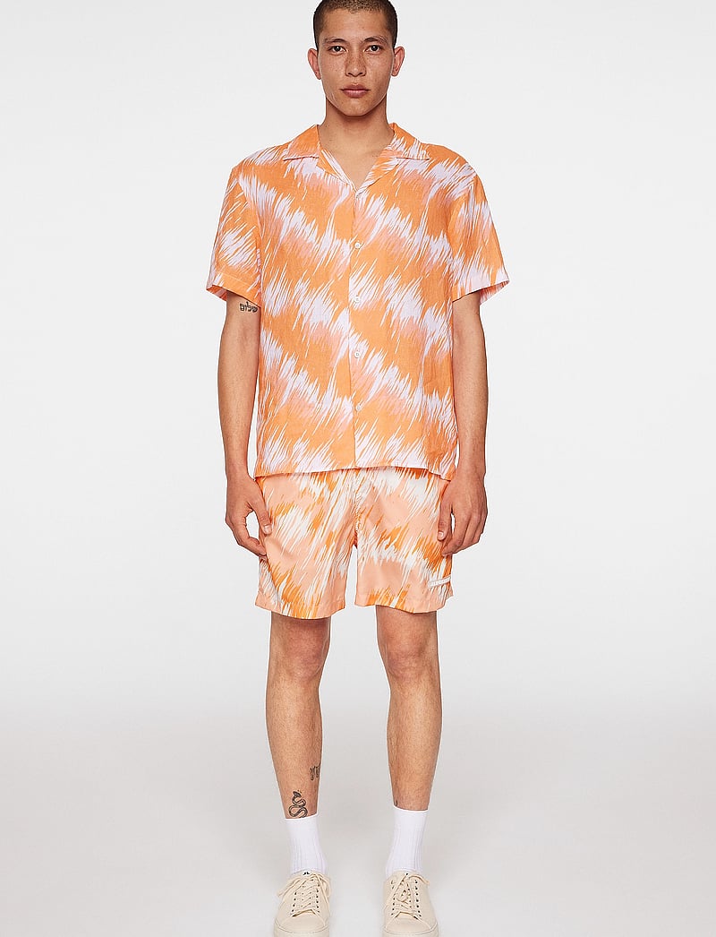 J. Lindeberg - Elio Linen Printed Shirt - hørskjorter - thunderstorm orange m - 4