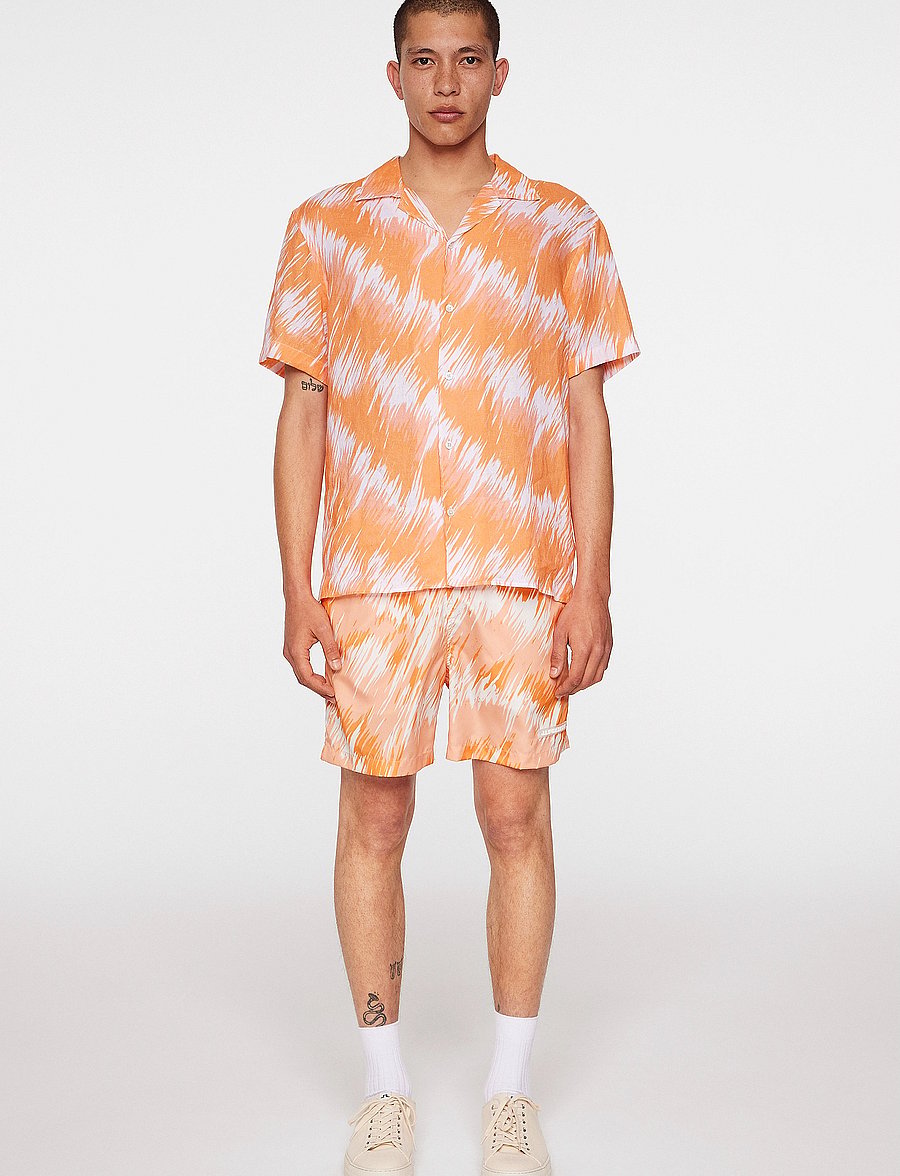 J. Lindeberg - Elio Linen Printed Shirt - leinenhemden - thunderstorm orange m - 4
