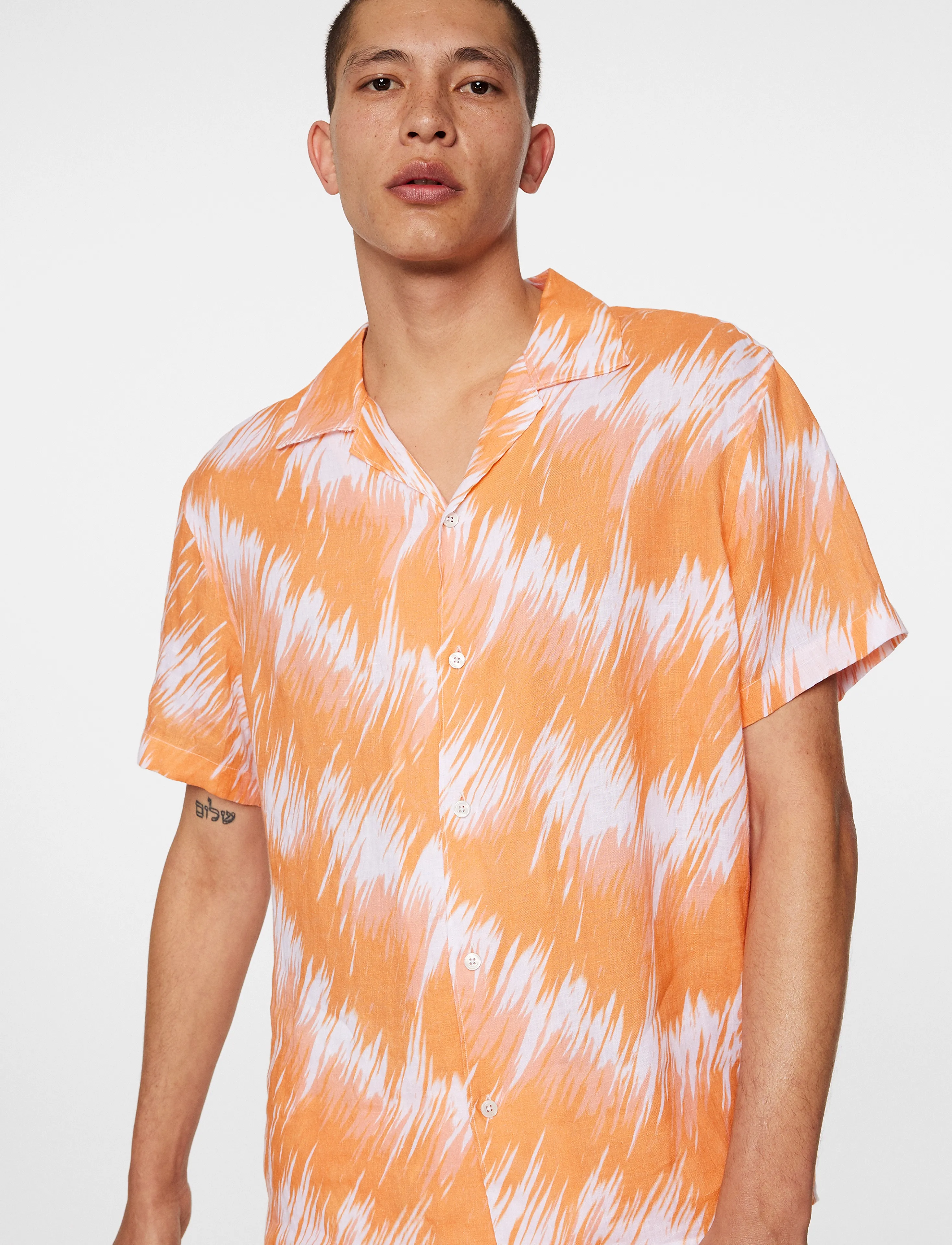 J. Lindeberg - Elio Linen Printed Shirt - koszule lniane - thunderstorm orange m - 5