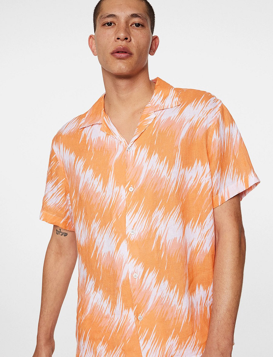 J. Lindeberg - Elio Linen Printed Shirt - leinenhemden - thunderstorm orange m - 5