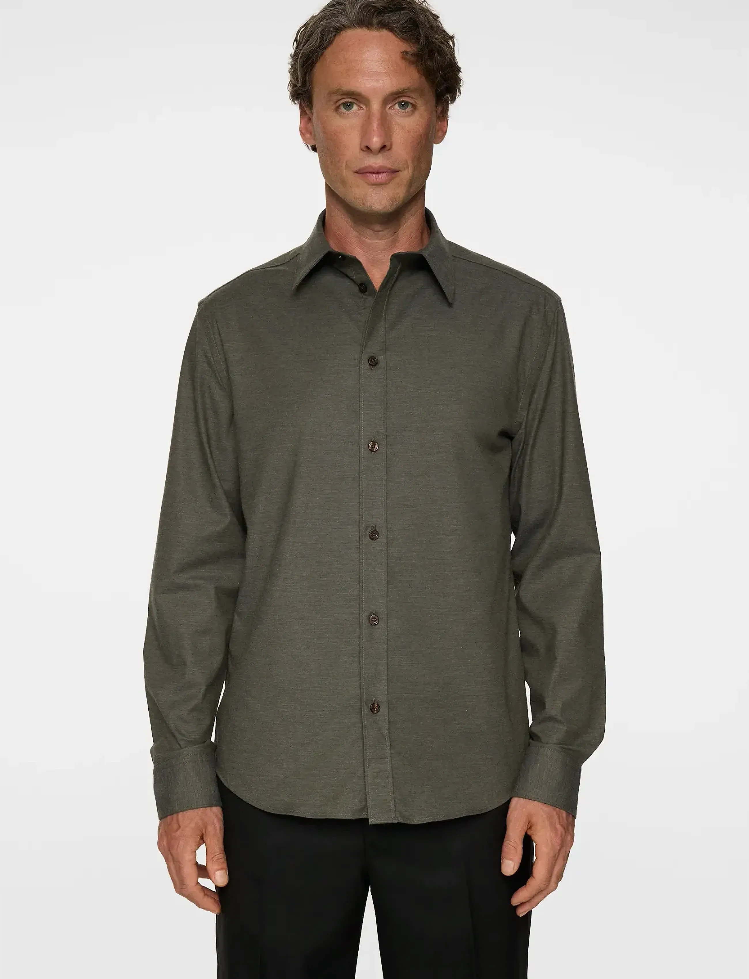 J. Lindeberg Slim Light Flannel Shirt, XXL, Shirts, Khakigrün - Casual Männerswear