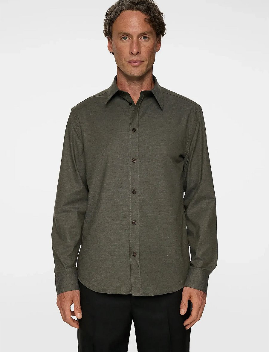 J. Lindeberg - Slim Light Flannel Shirt - flanellskjortor - forest green melange - 0
