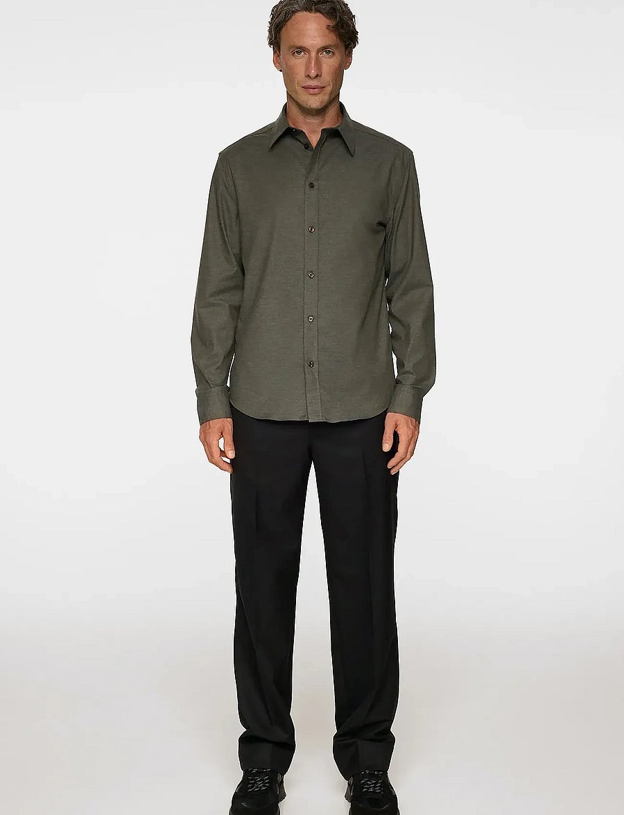 J. Lindeberg - Slim Light Flannel Shirt - flanellskjortor - forest green melange - 4