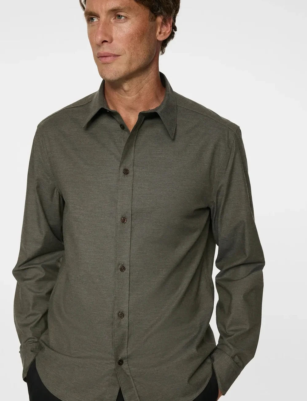 J. Lindeberg - Slim Light Flannel Shirt - basic skjortor - forest green melange - 5