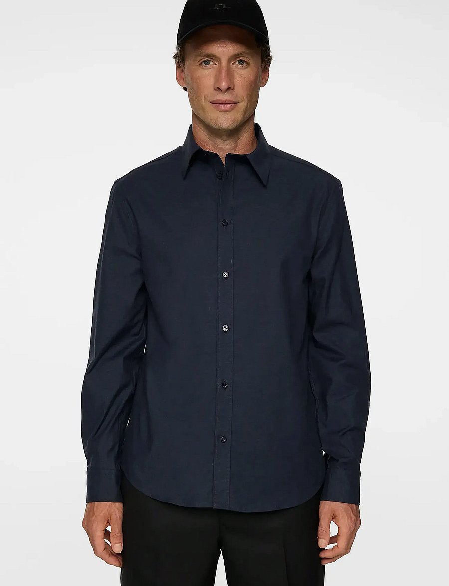 J. Lindeberg - Slim Light Flannel Shirt - flanellskjortor - jl navy - 0