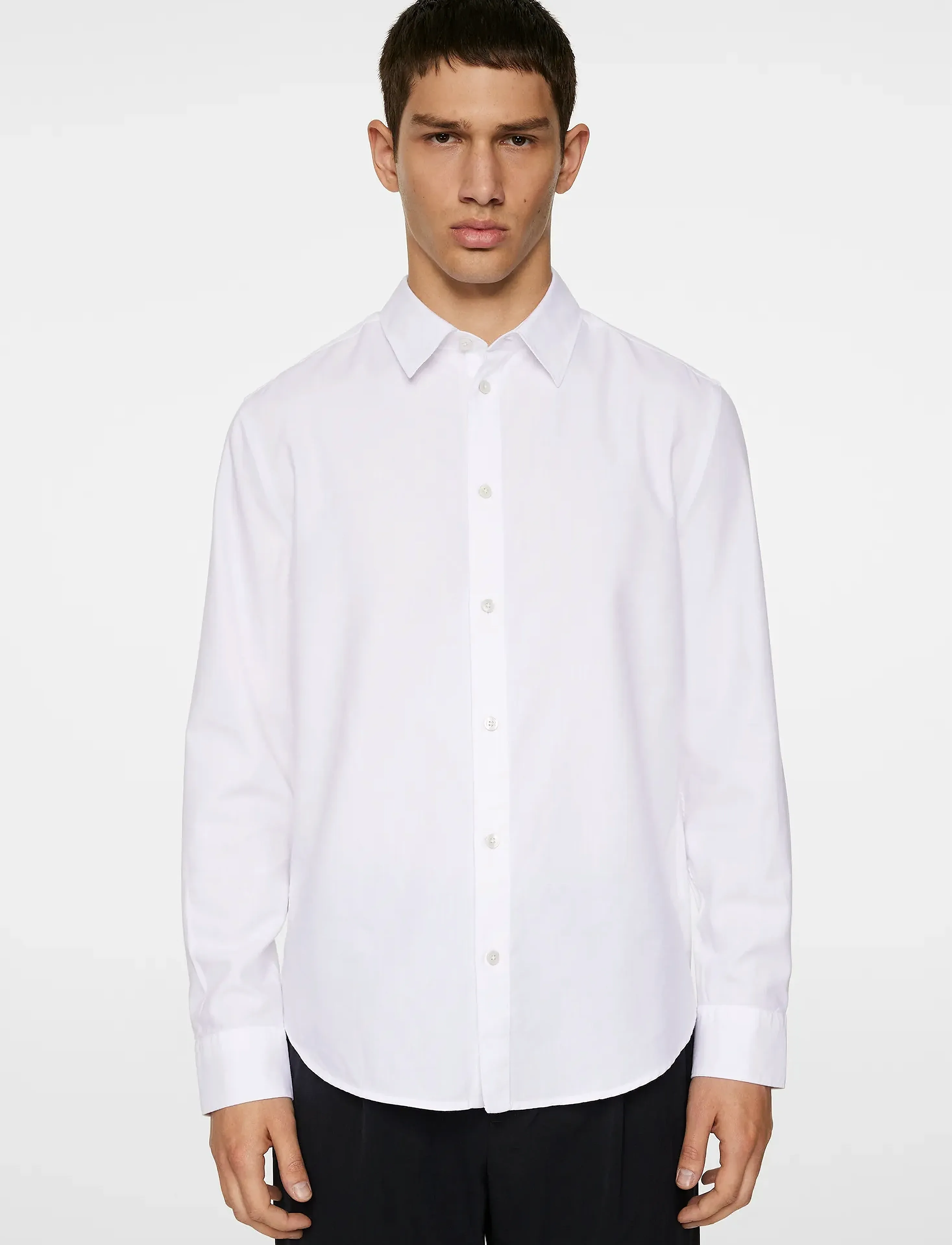 J. Lindeberg Slim Ls Cotton Tencel Shirt, M, White, Skjorter > Business Shirts, Herre