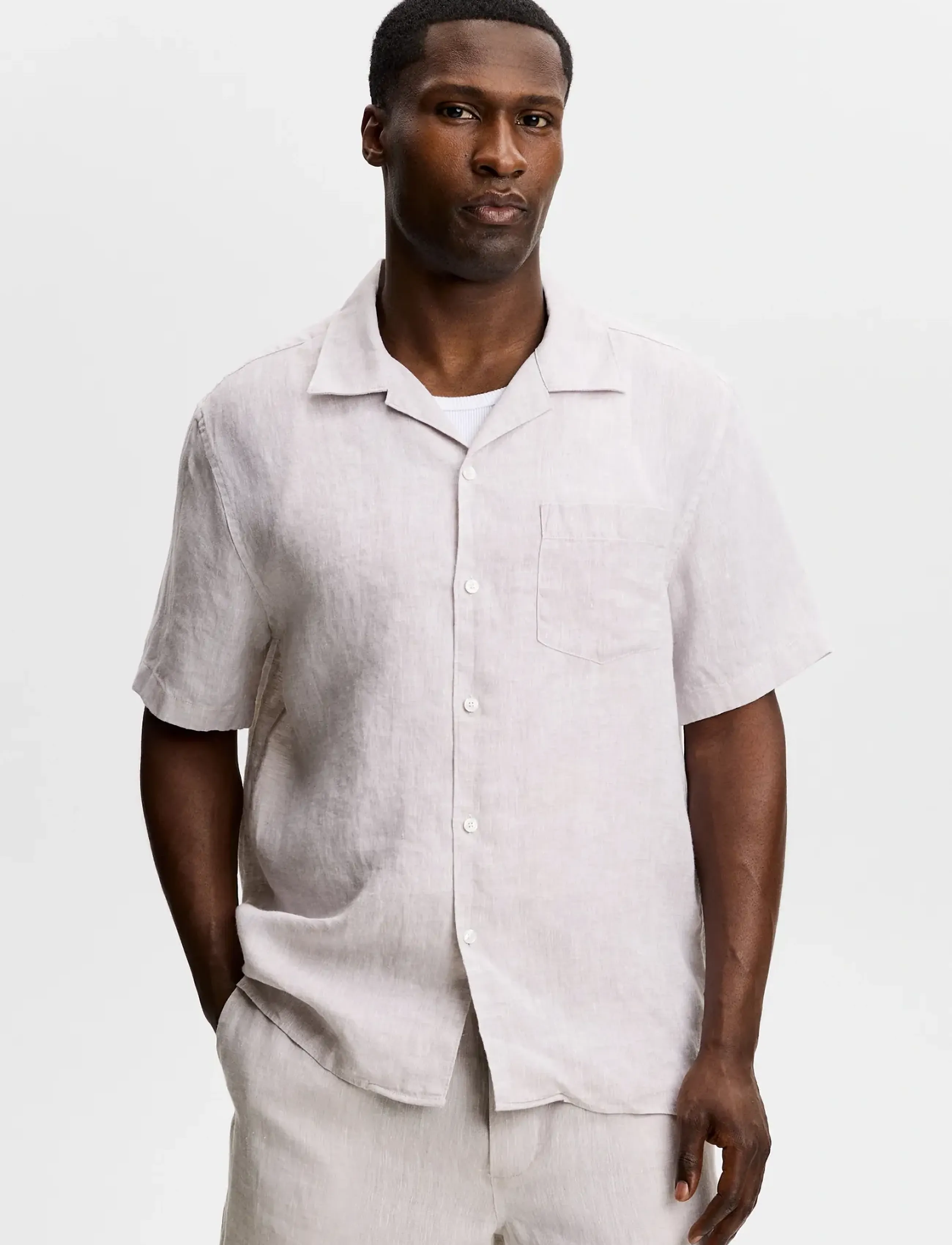J. Lindeberg Elio Linen Shirt, Mænd, Hør Camp Krave Skjorte, Grå, Str: M