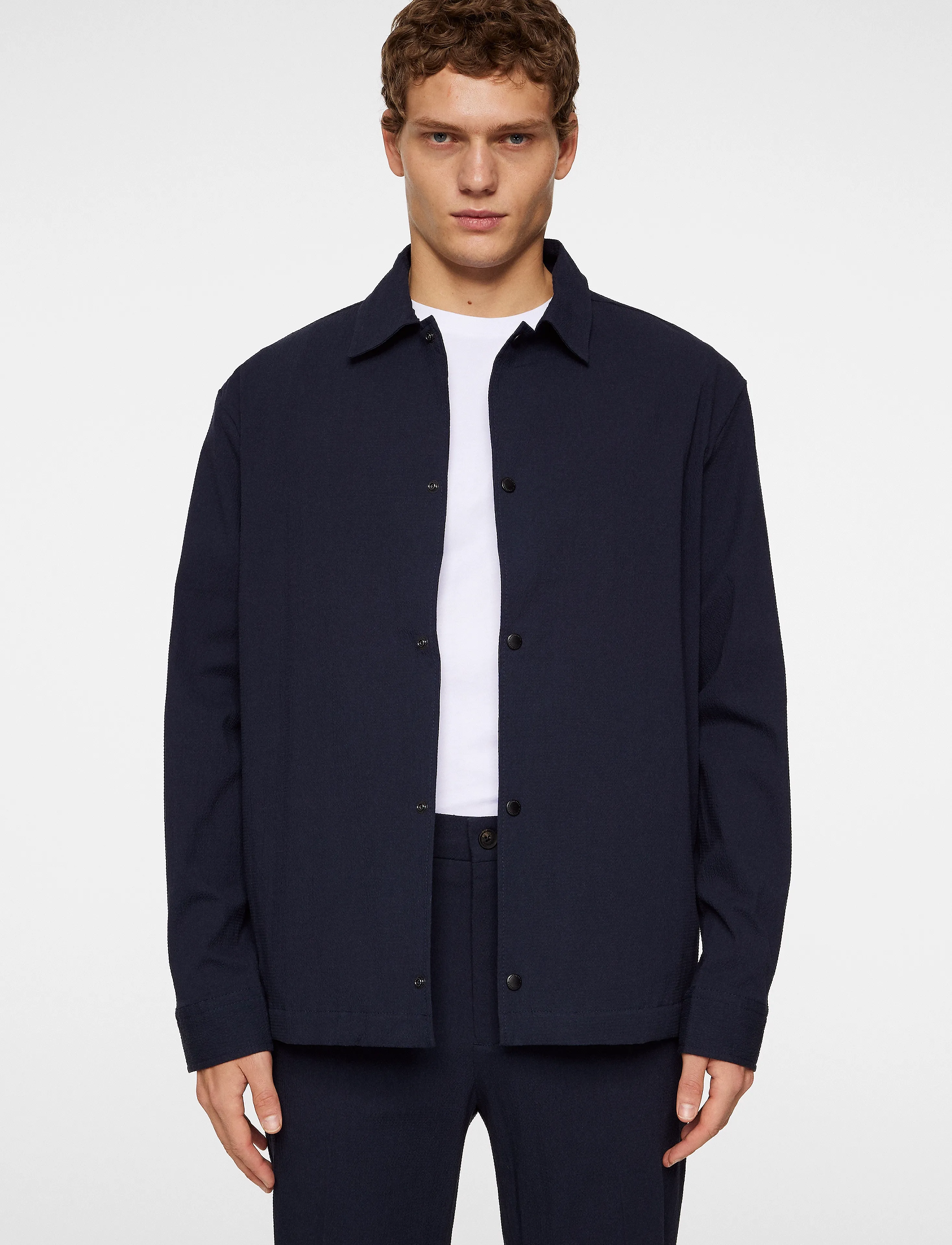 J. Lindeberg Celian Seersucker Overshirt, L, Navy, Designere > Overshirts, Herre