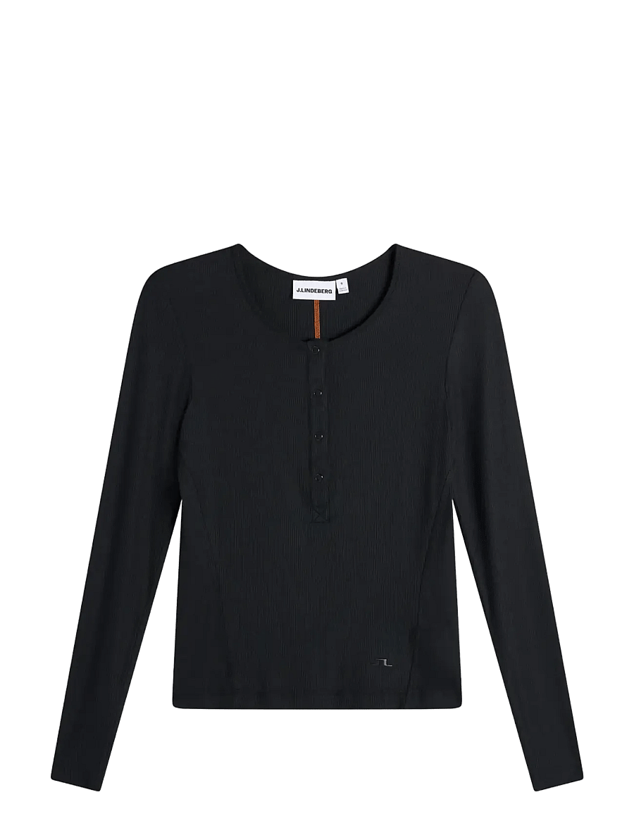J. Lindeberg - SANNA RIB HENLEY LS - pitkähihaiset paidat - black - 1