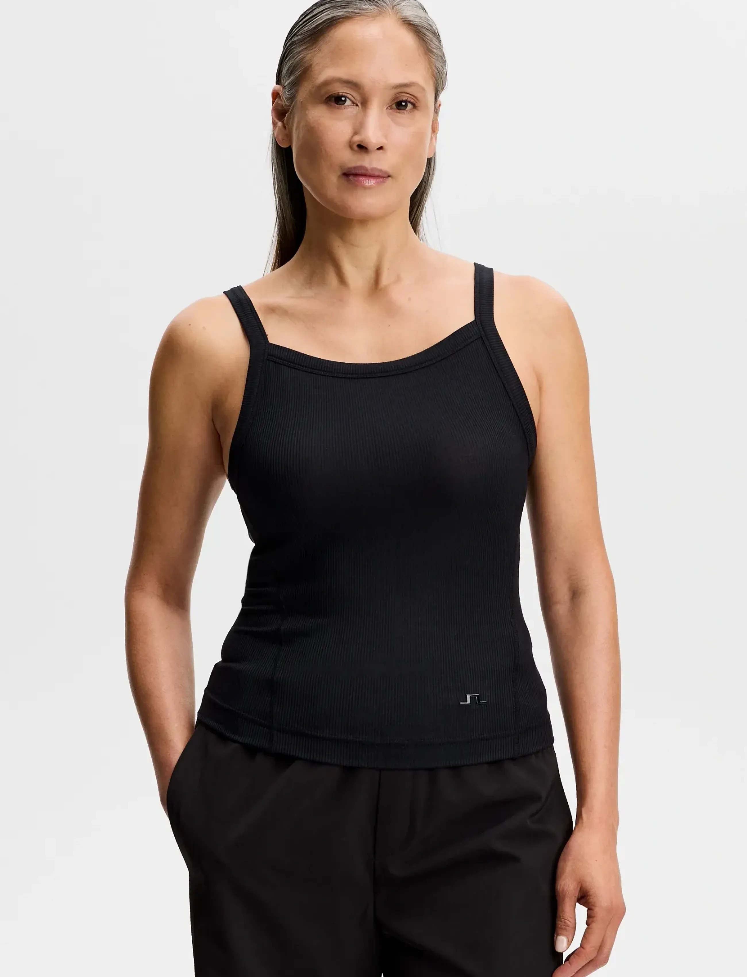 J. Lindeberg Meira Rib Tank Top, L, Crop Oberteile, Schwarz - Sleeveless Frauen
